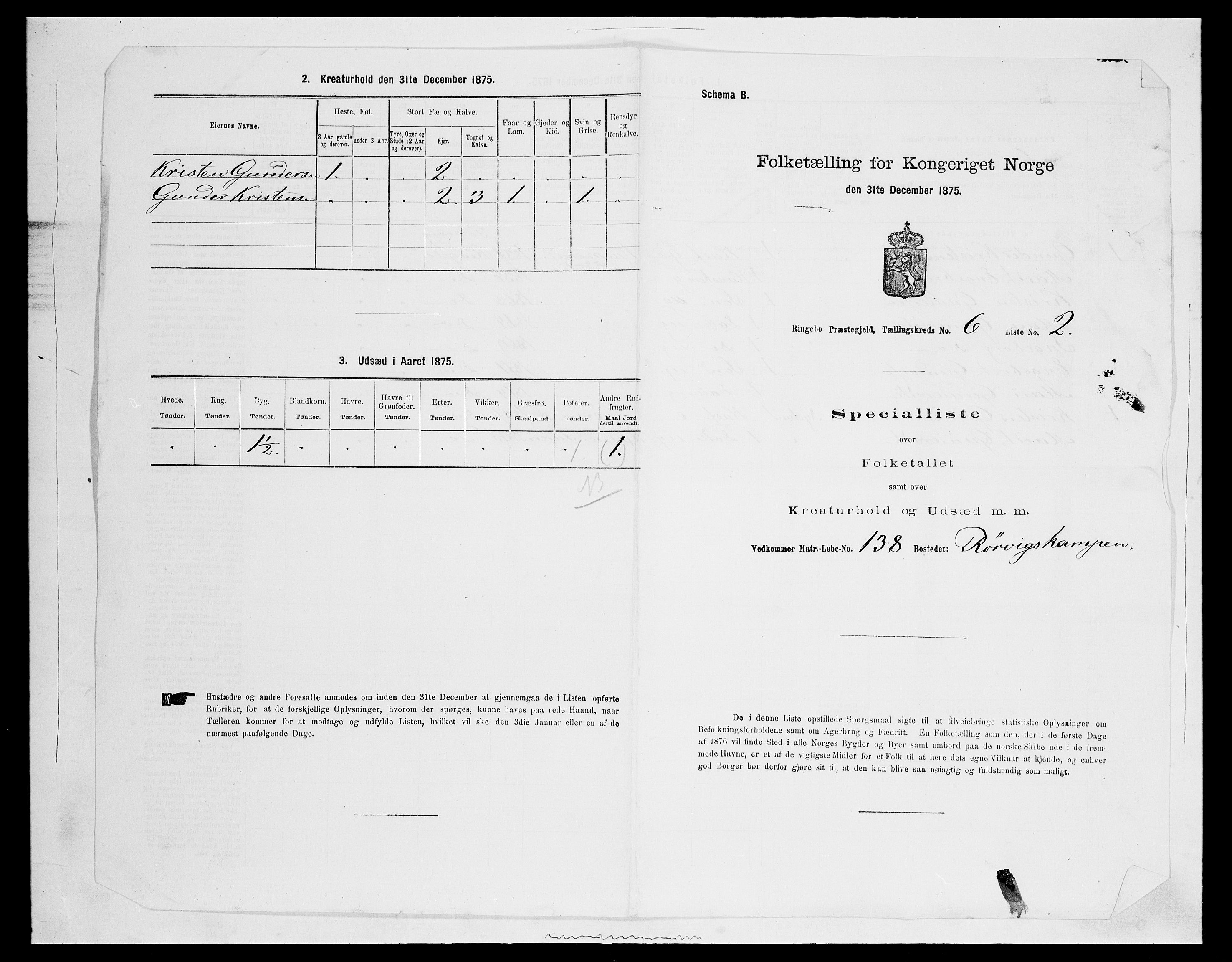 SAH, 1875 census for 0520P Ringebu, 1875, p. 842