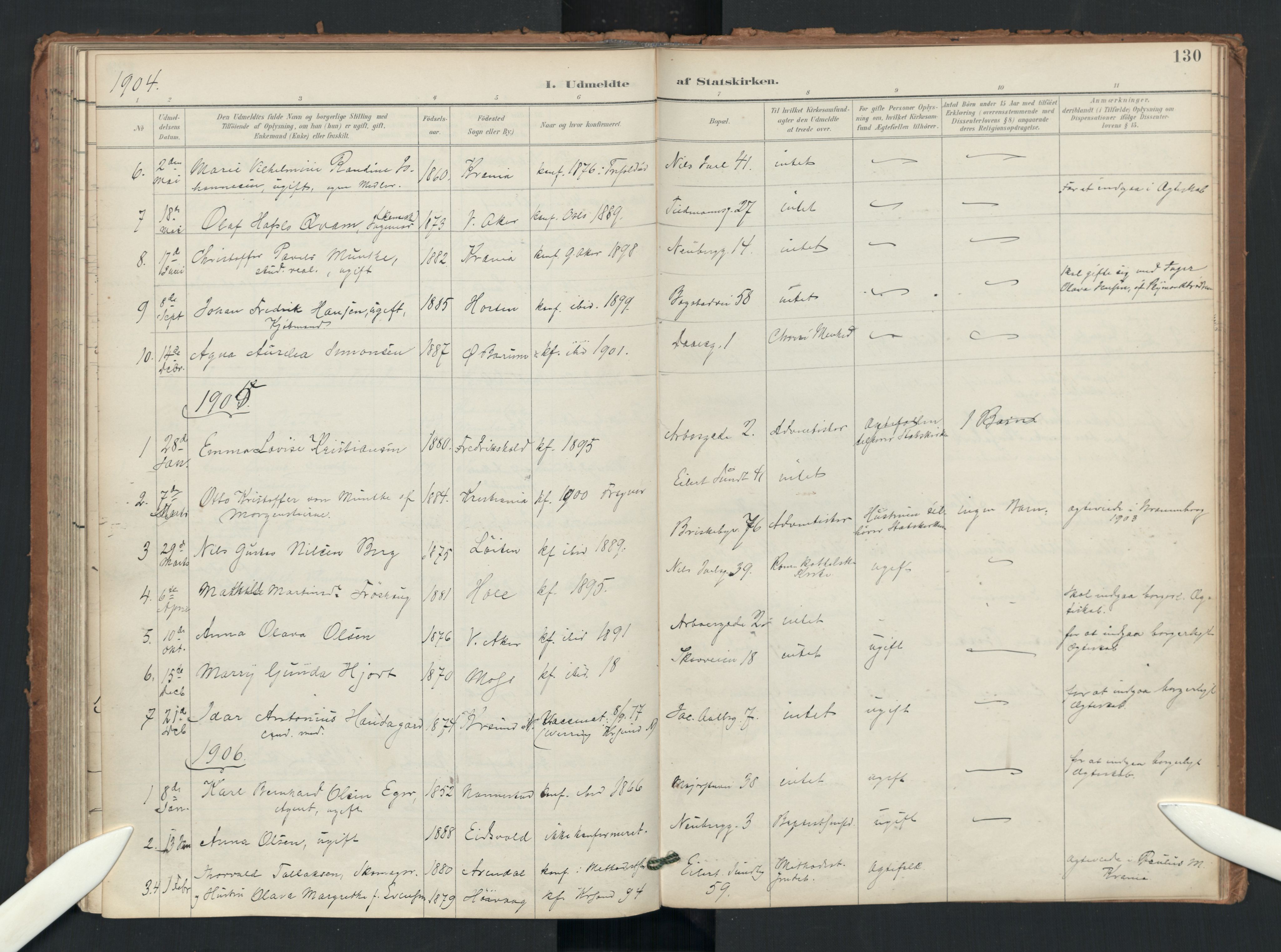 Uranienborg prestekontor Kirkebøker, AV/SAO-A-10877/F/Fa/L0006: Parish register (official) no. I 6, 1894-1935, p. 130