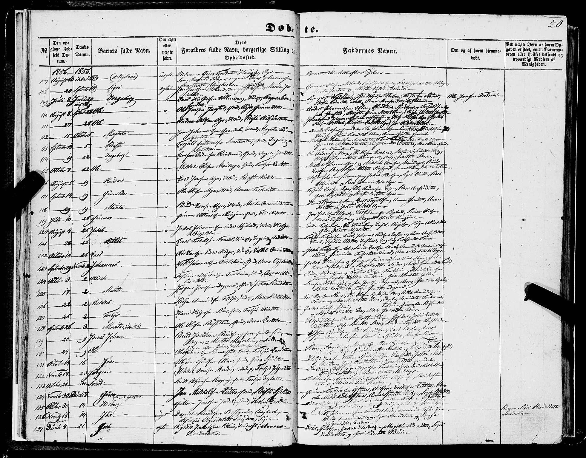 Ullensvang sokneprestembete, AV/SAB-A-78701/H/Haa: Parish register (official) no. A 11, 1854-1866, p. 20