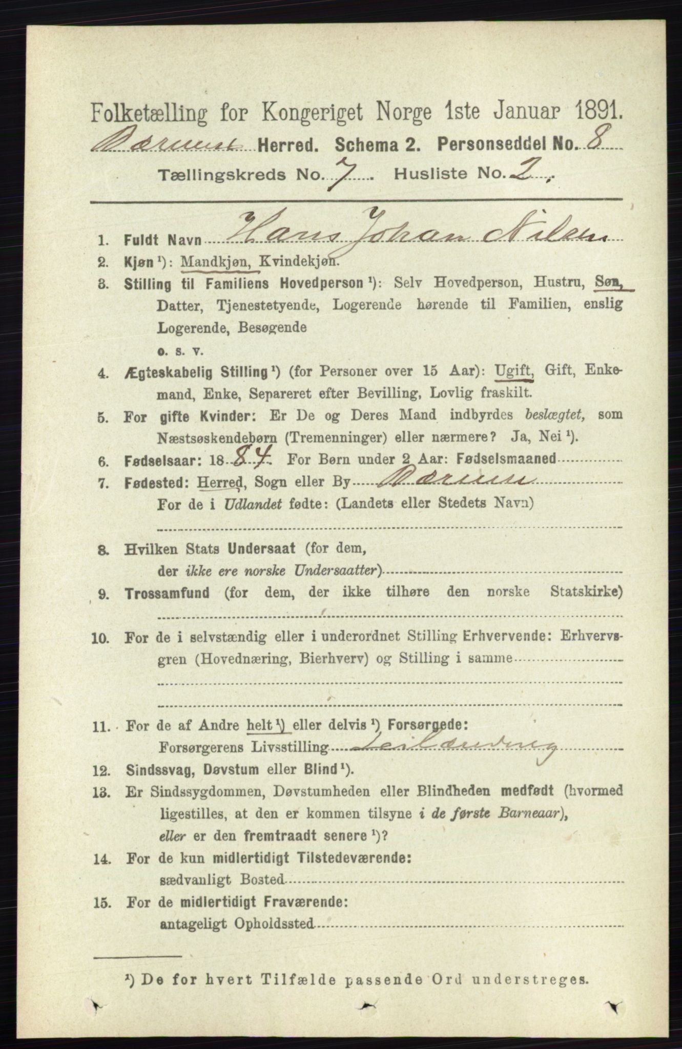 RA, 1891 census for 0219 Bærum, 1891, p. 4097