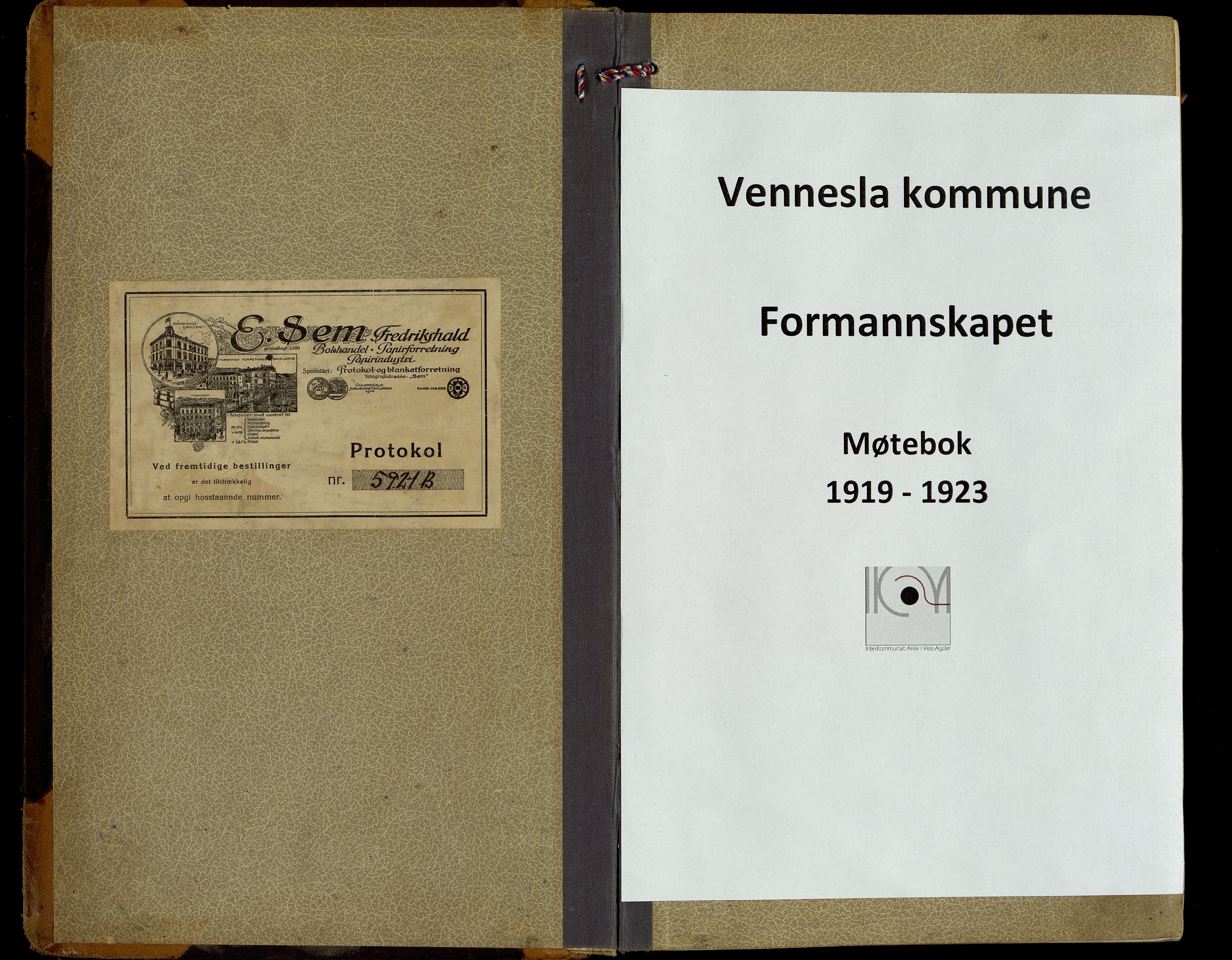 Vennesla kommune - Formannskapet, ARKSOR/1014VG120/A/L0007: Møtebok (d), 1919-1923