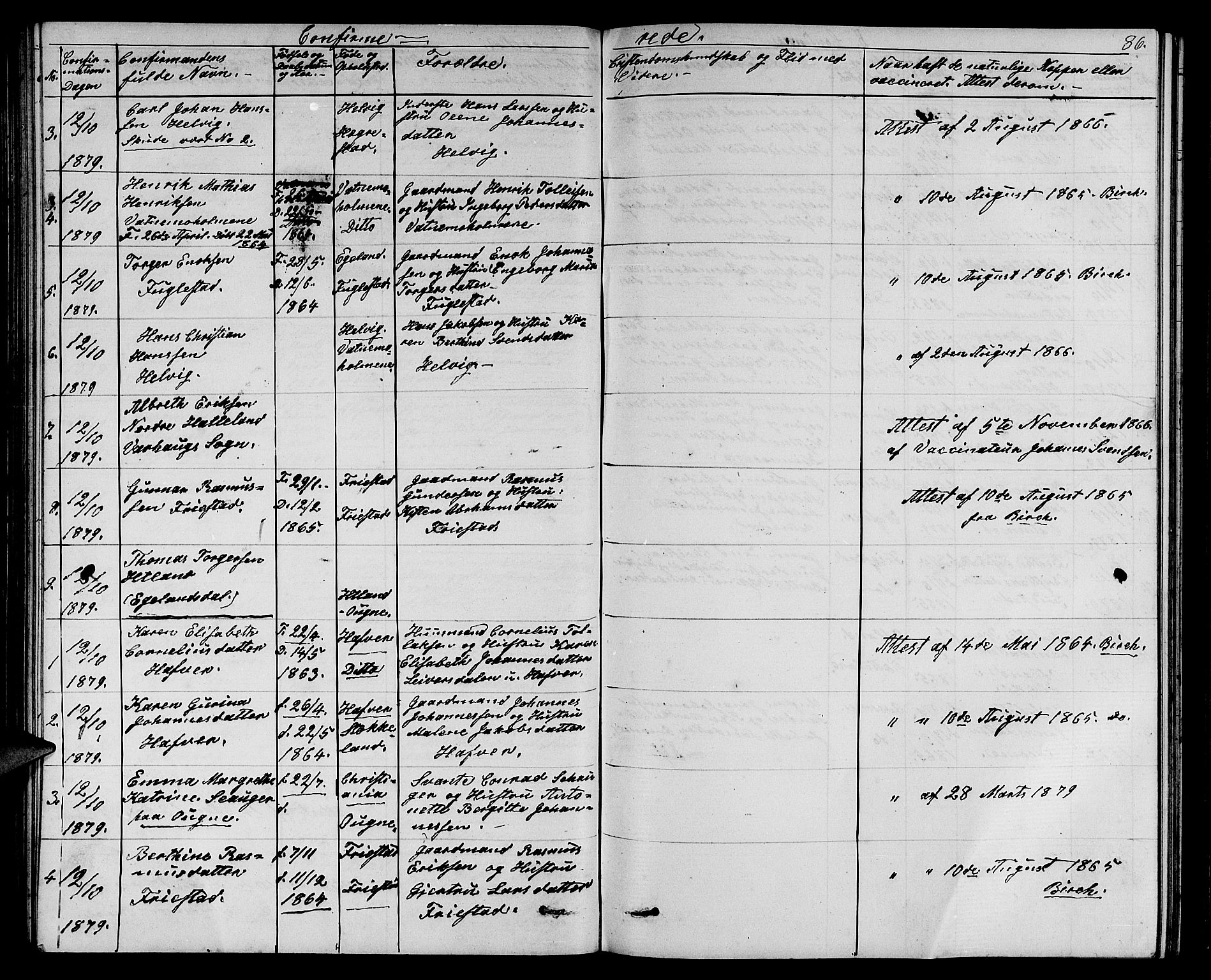 Eigersund sokneprestkontor, AV/SAST-A-101807/S09/L0006: Parish register (copy) no. B 6, 1876-1889, p. 86