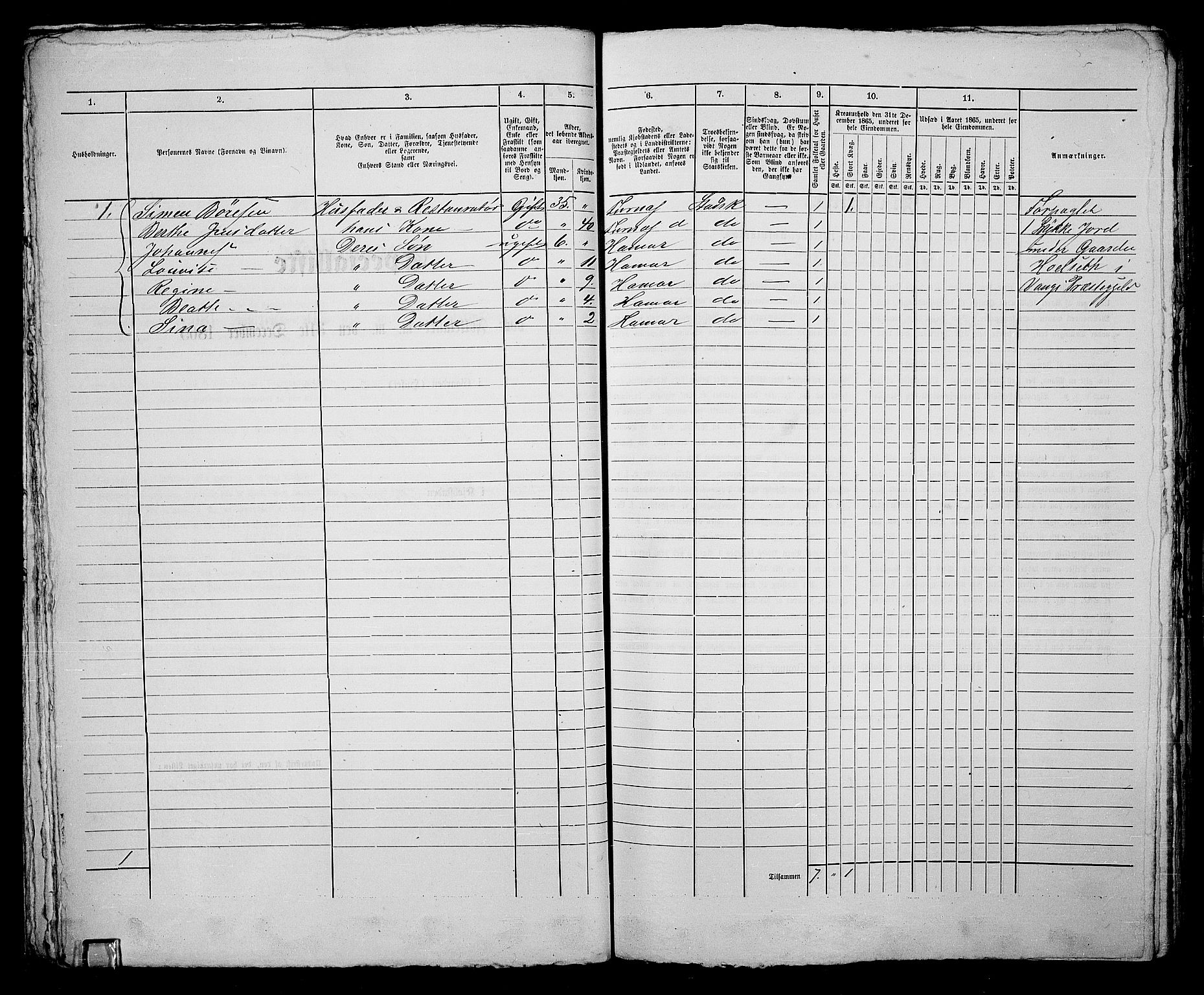 RA, 1865 census for Vang/Hamar, 1865, p. 85