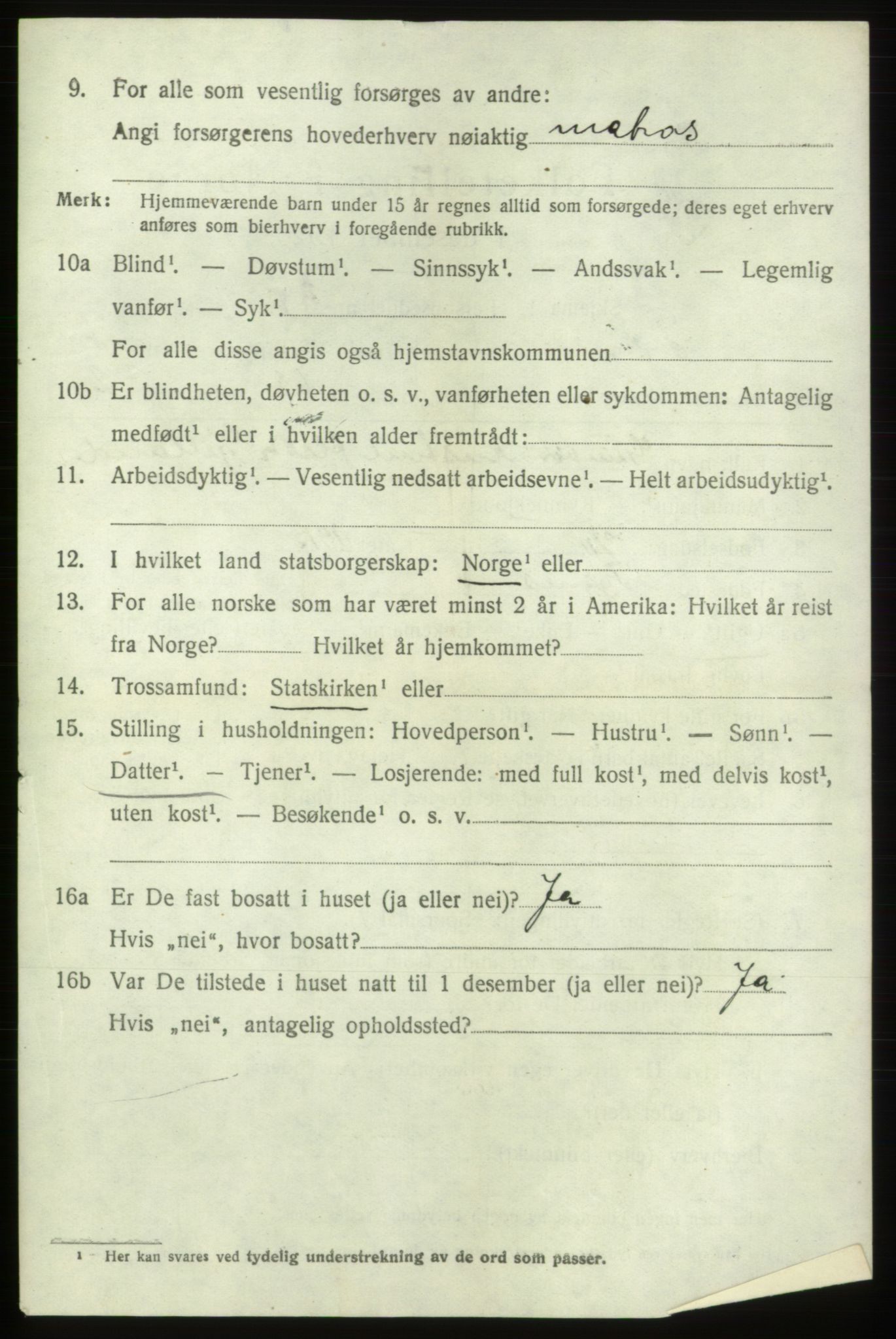 SAB, 1920 census for Tysnes, 1920, p. 5271