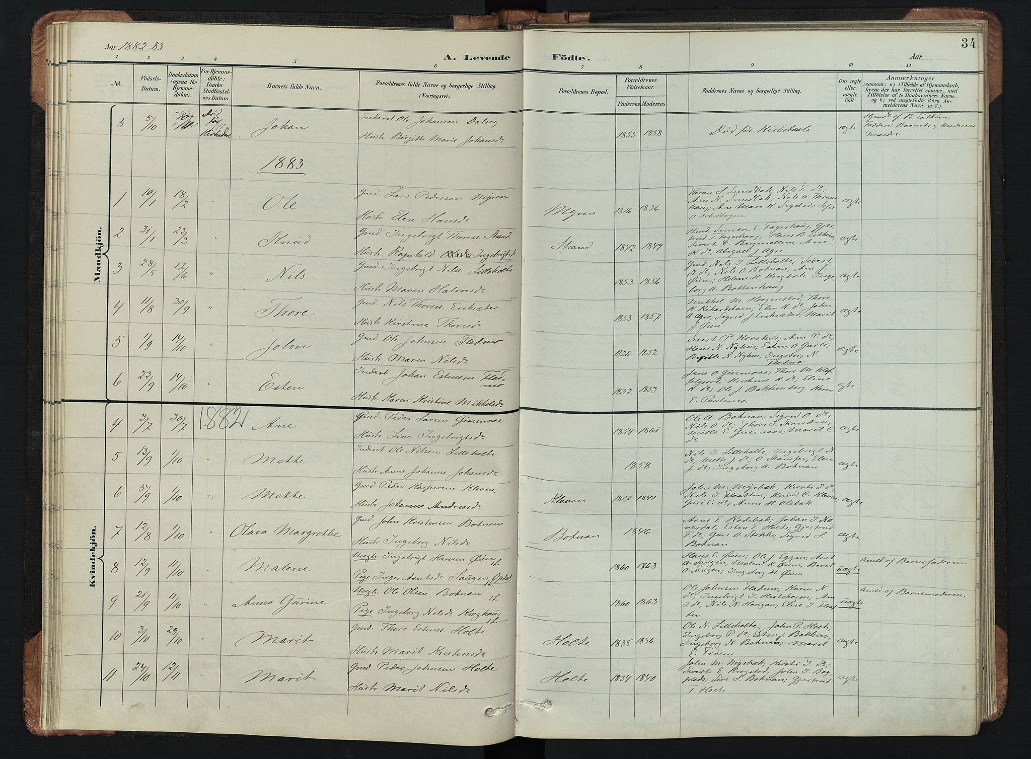 Kvikne prestekontor, AV/SAH-PREST-064/H/Ha/Hab/L0002: Parish register (copy) no. 2, 1859-1901, p. 34