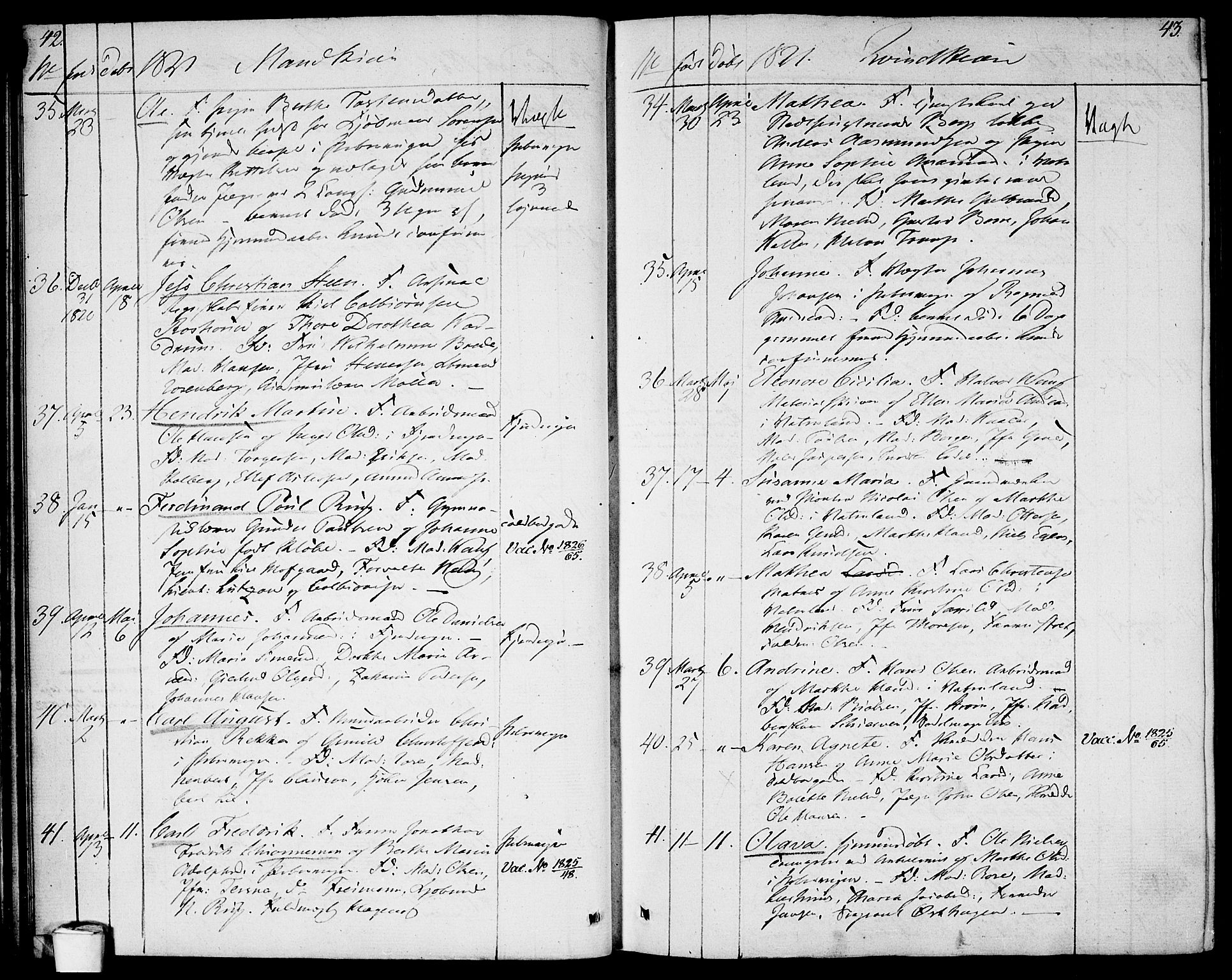 Garnisonsmenigheten Kirkebøker, AV/SAO-A-10846/F/Fa/L0004: Parish register (official) no. 4, 1820-1828, p. 42-43