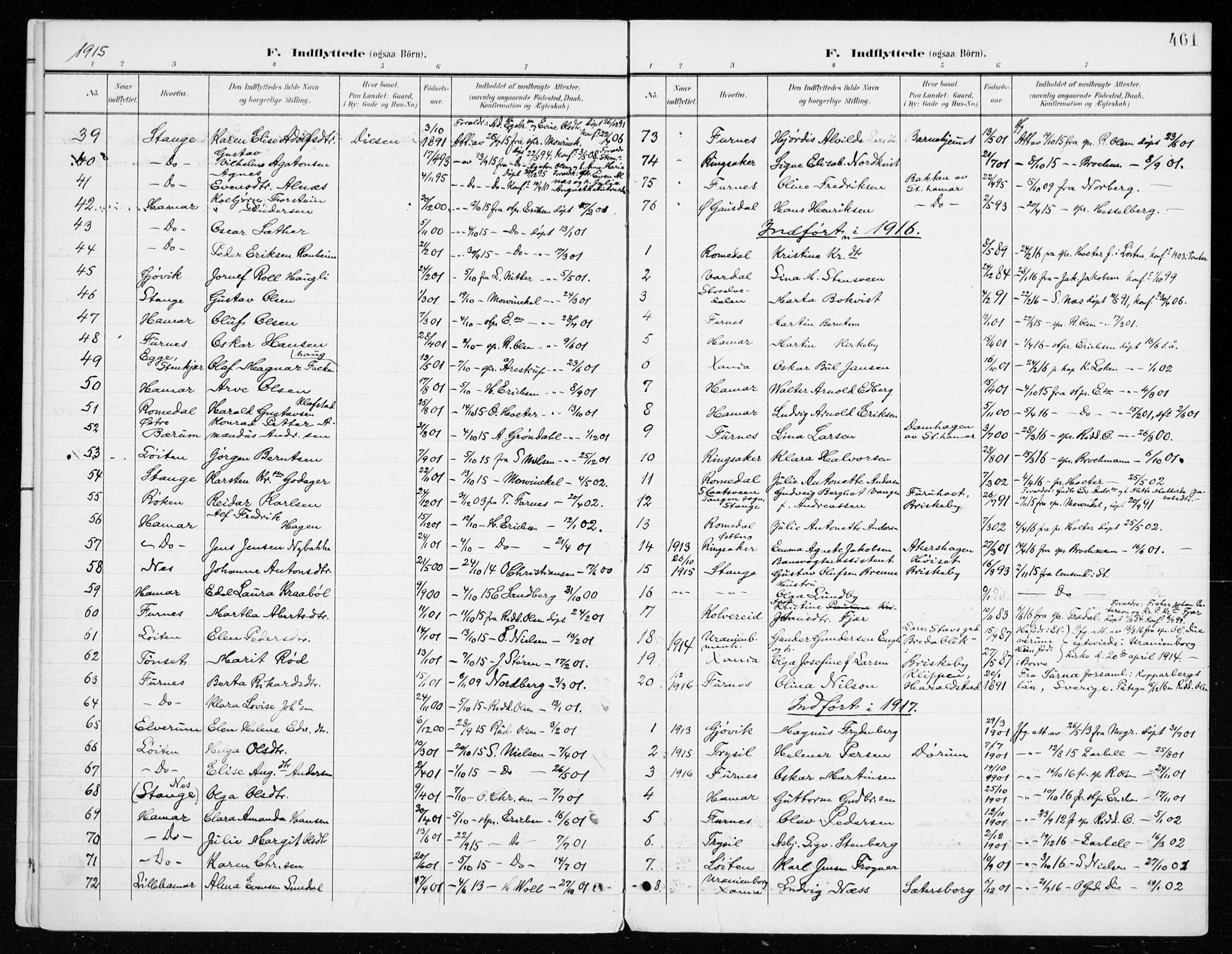 Vang prestekontor, Hedmark, SAH/PREST-008/H/Ha/Haa/L0021: Parish register (official) no. 21, 1902-1917, p. 461