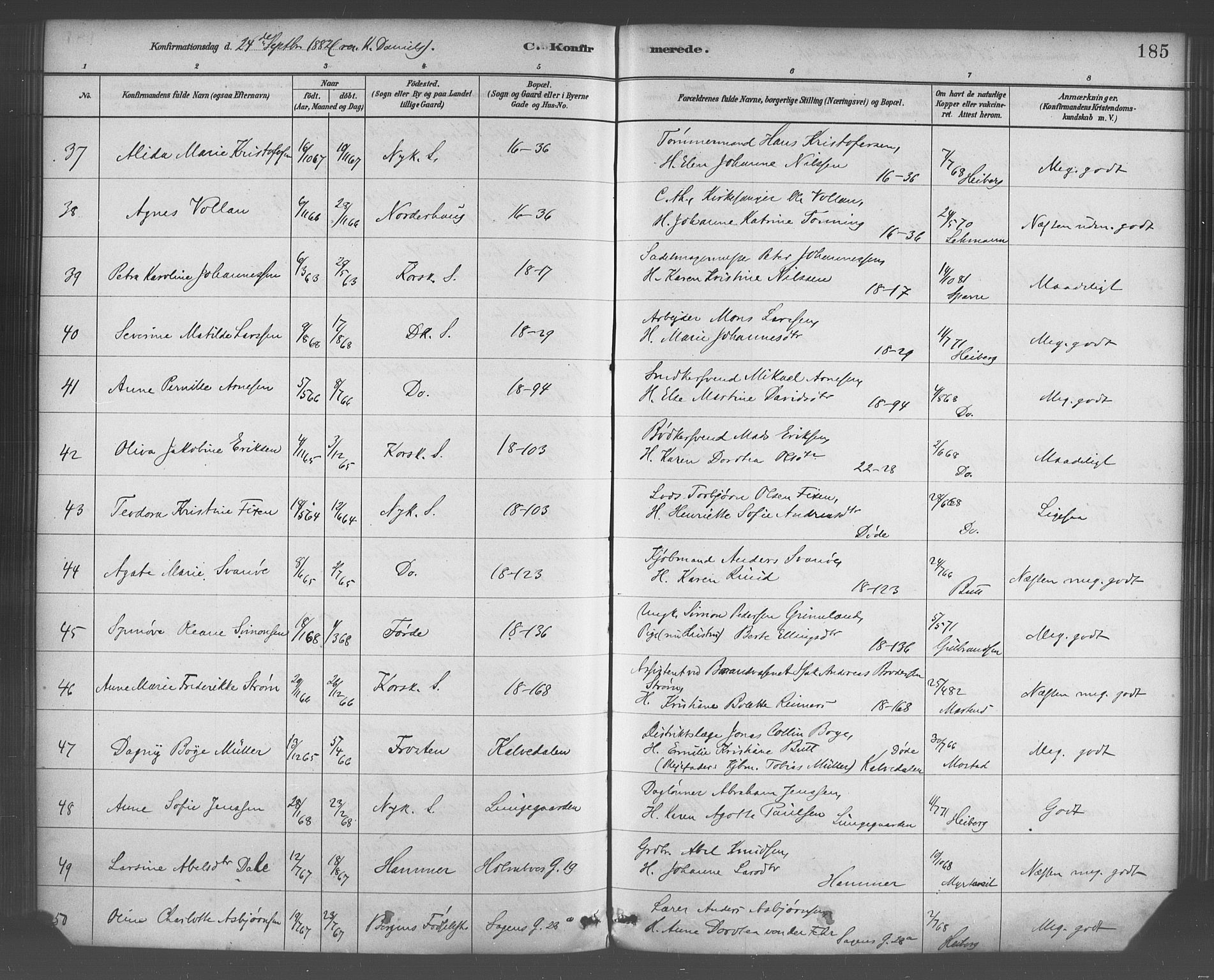 Domkirken sokneprestembete, SAB/A-74801/H/Haa/L0030: Parish register (official) no. C 5, 1880-1898, p. 185