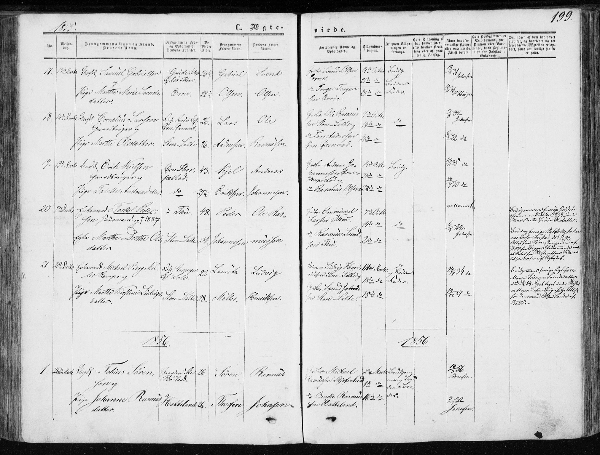 Klepp sokneprestkontor, SAST/A-101803/001/3/30BA/L0005: Parish register (official) no. A 5, 1853-1870, p. 199