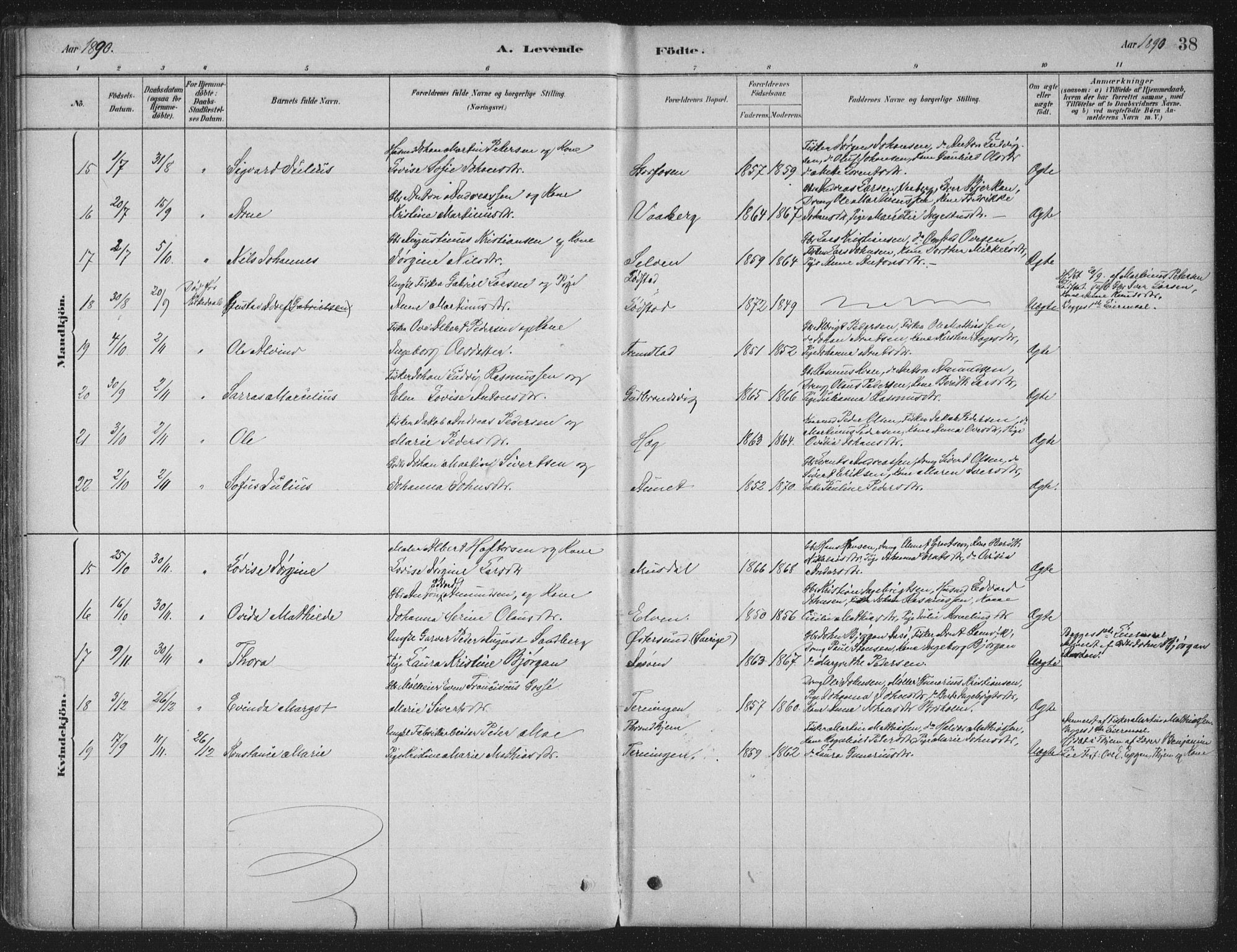 Ministerialprotokoller, klokkerbøker og fødselsregistre - Sør-Trøndelag, SAT/A-1456/662/L0755: Parish register (official) no. 662A01, 1879-1905, p. 38