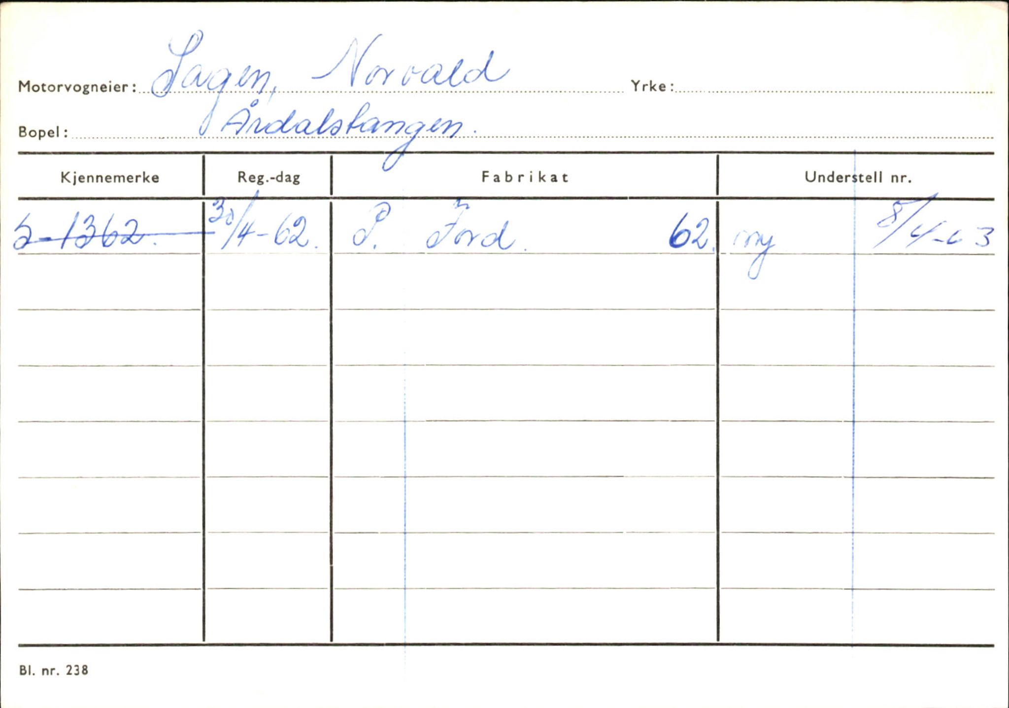 Statens vegvesen, Sogn og Fjordane vegkontor, SAB/A-5301/4/F/L0146: Registerkort Årdal R-Å samt diverse kort, 1945-1975, p. 174
