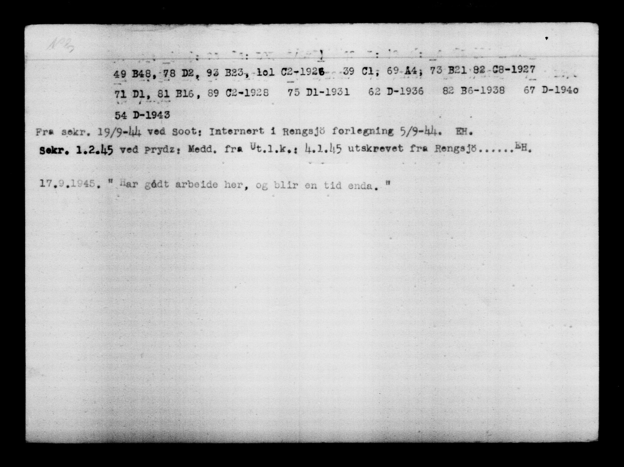 Utenriksstasjonene, Legasjonen i Stockholm, Flyktningkontoret, AV/RA-S-6753/V/Va/L0012: Kjesäterkartoteket, flyktninger med registreringsnr. 28300-31566, 1940-1945, p. 1745