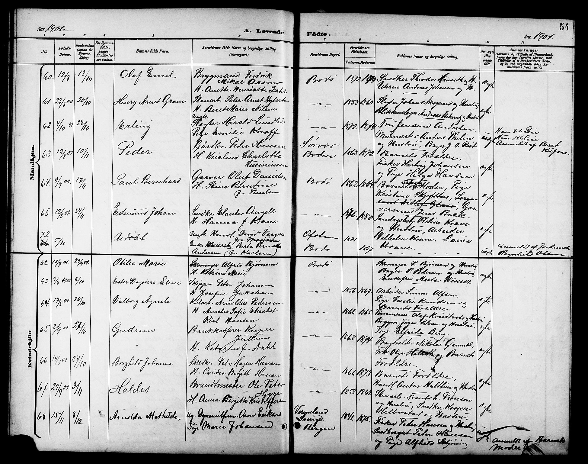 Ministerialprotokoller, klokkerbøker og fødselsregistre - Nordland, SAT/A-1459/801/L0033: Parish register (copy) no. 801C08, 1898-1910, p. 54