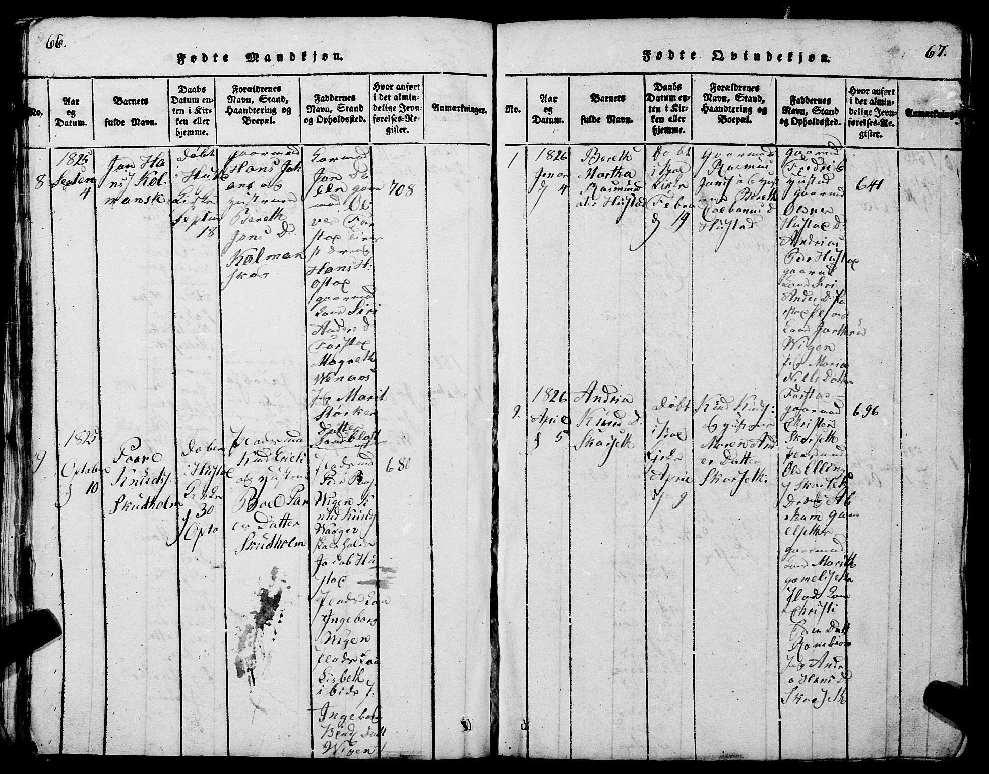 Ministerialprotokoller, klokkerbøker og fødselsregistre - Møre og Romsdal, SAT/A-1454/567/L0781: Parish register (copy) no. 567C01, 1818-1845, p. 66-67