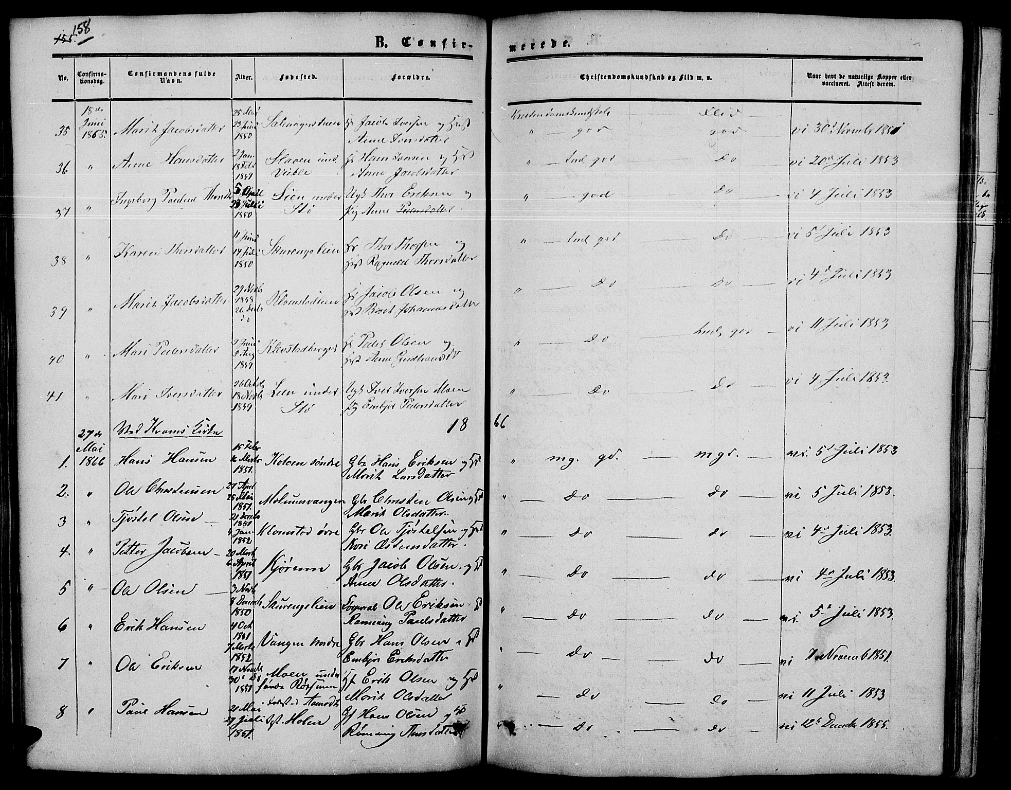Nord-Fron prestekontor, SAH/PREST-080/H/Ha/Hab/L0003: Parish register (copy) no. 3, 1851-1886, p. 158