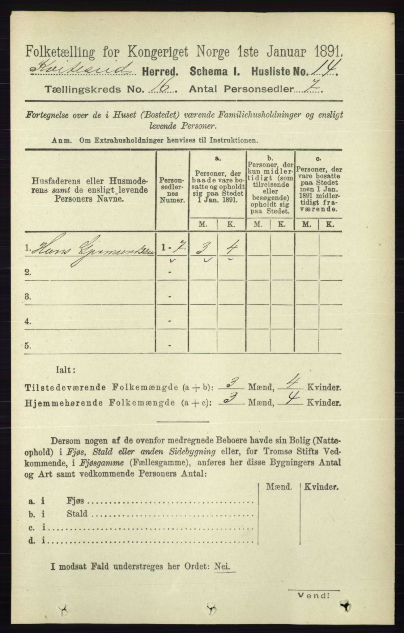 RA, 1891 census for 0829 Kviteseid, 1891, p. 3626