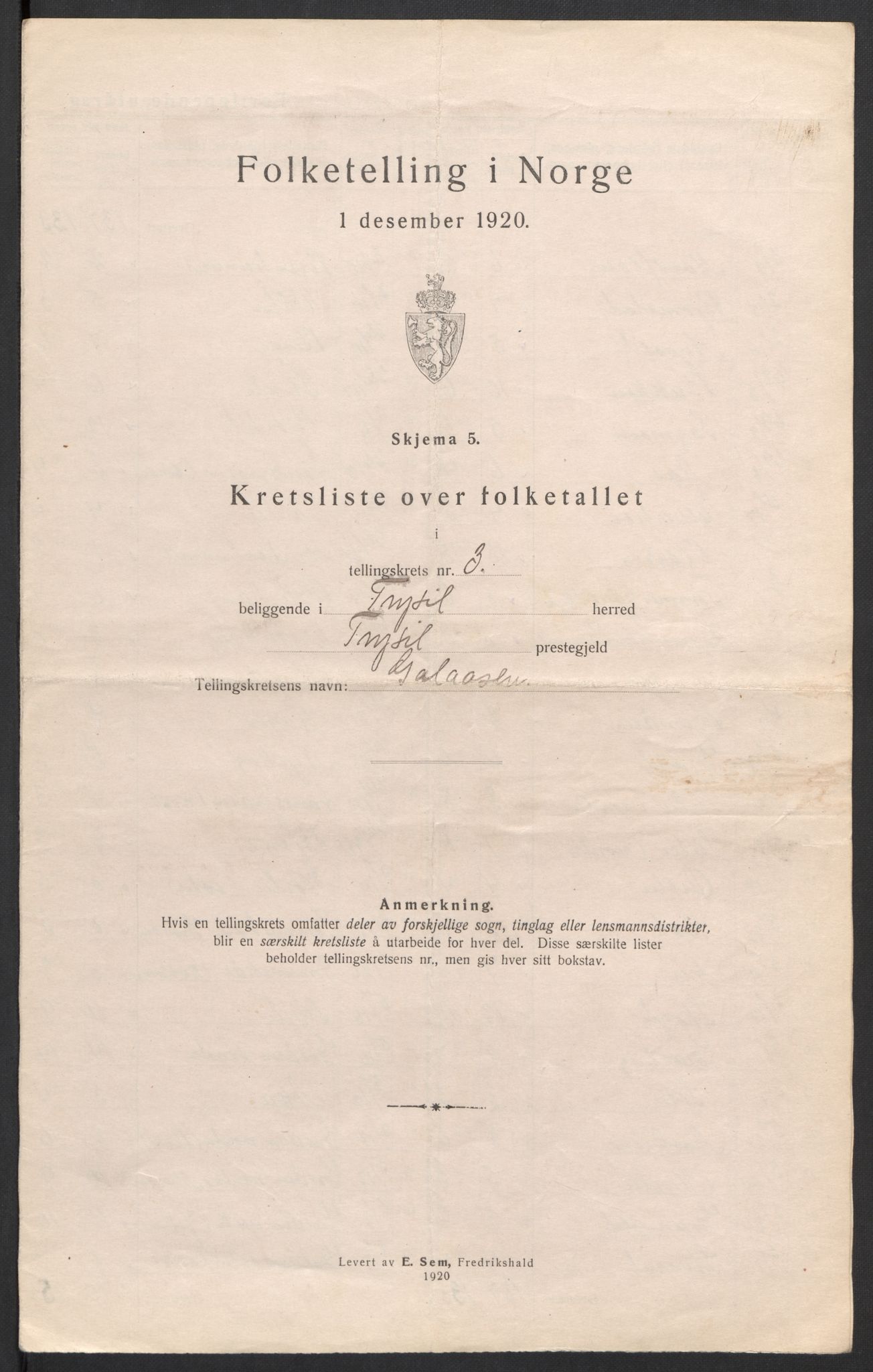 SAH, 1920 census for Trysil, 1920, p. 12