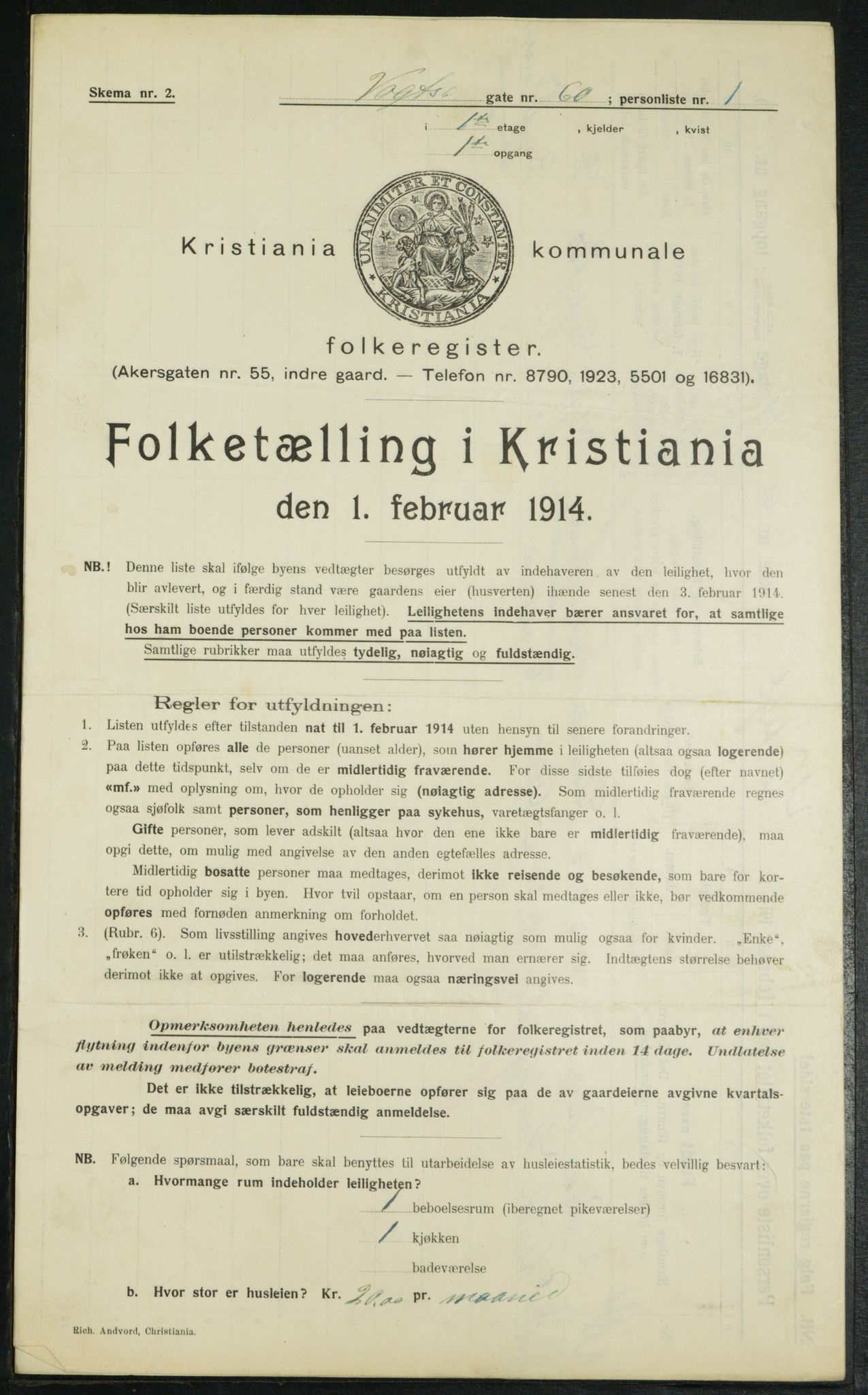 OBA, Municipal Census 1914 for Kristiania, 1914, p. 126443