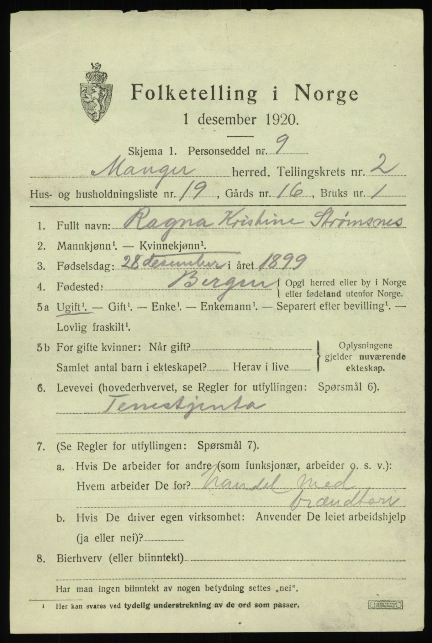 SAB, 1920 census for Manger, 1920, p. 2211
