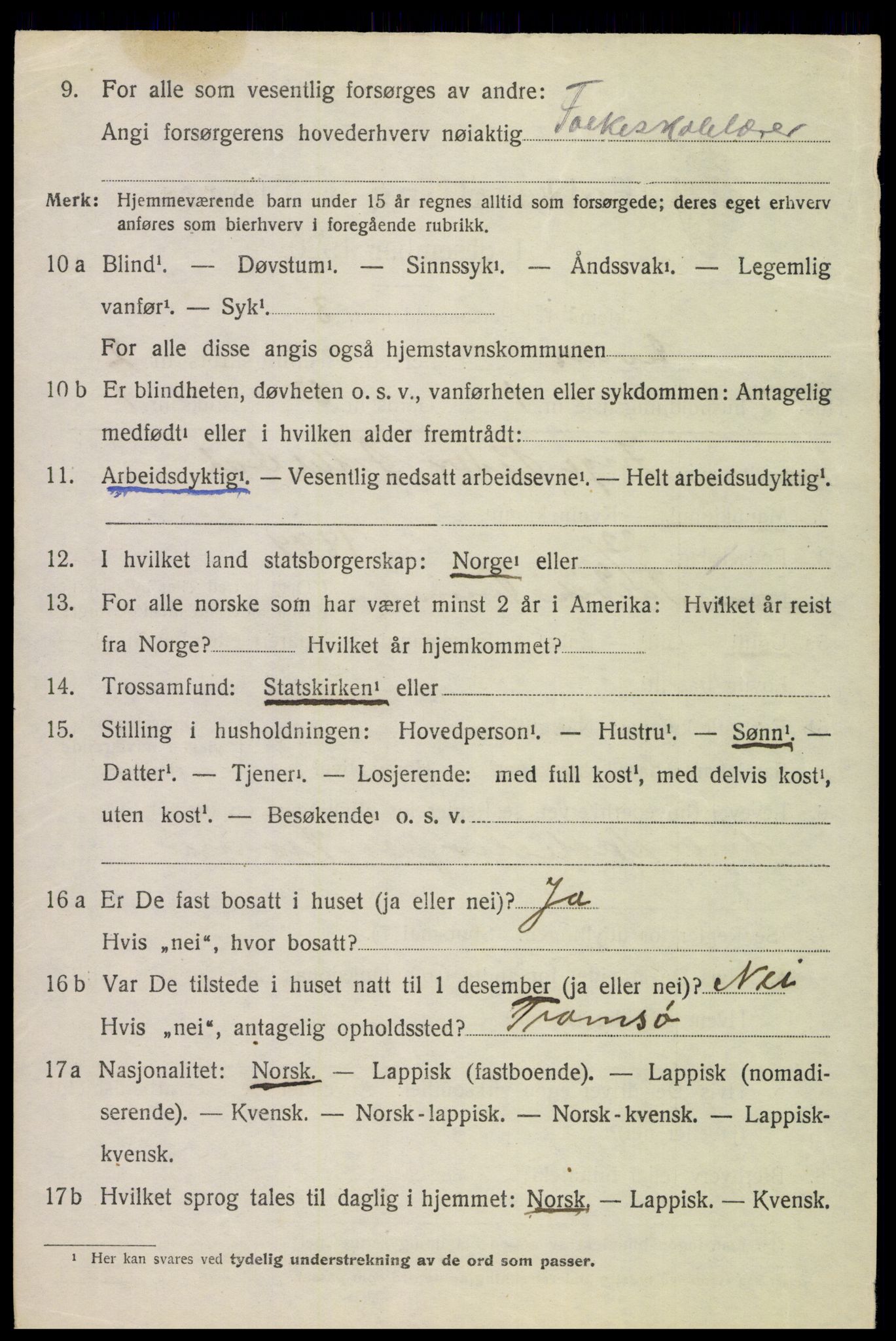 SAT, 1920 census for Evenes, 1920, p. 2419