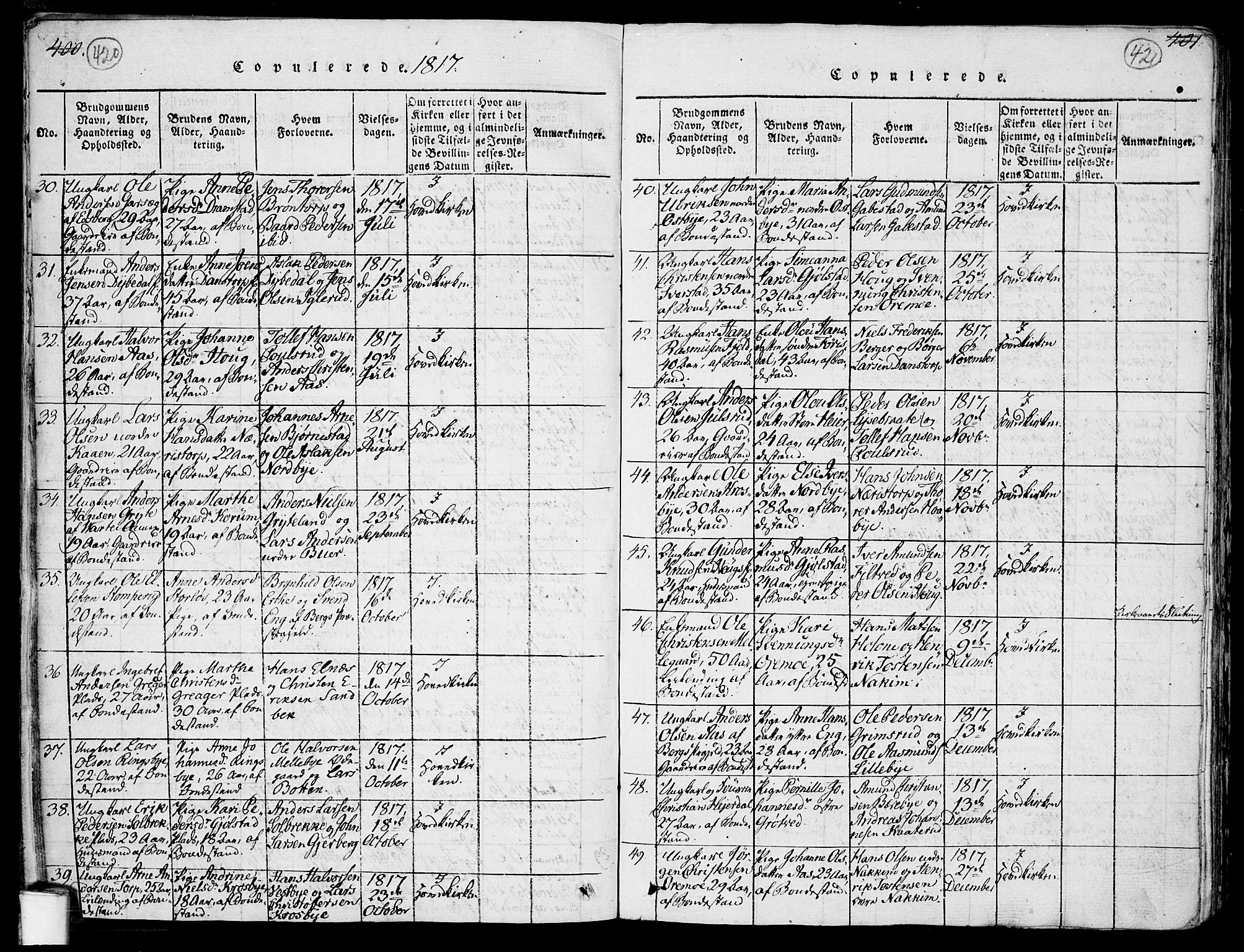 Rakkestad prestekontor Kirkebøker, SAO/A-2008/F/Fa/L0006: Parish register (official) no. I 6, 1814-1824, p. 420-421