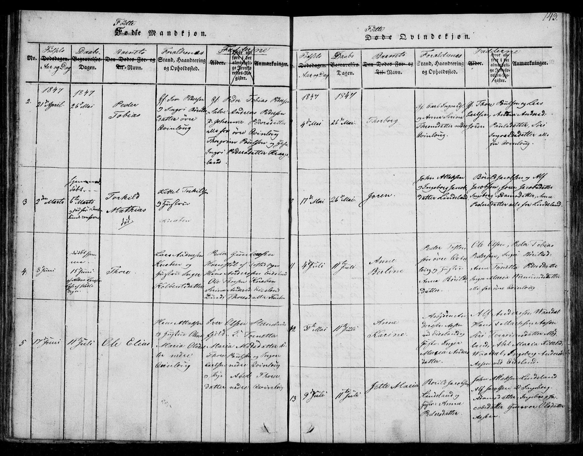 Fjotland sokneprestkontor, AV/SAK-1111-0010/F/Fb/L0001: Parish register (copy) no. B 1, 1816-1849, p. 143