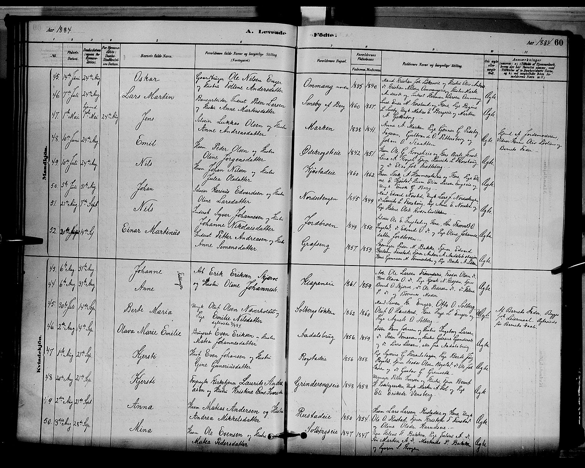 Løten prestekontor, SAH/PREST-022/L/La/L0005: Parish register (copy) no. 5, 1878-1891, p. 60