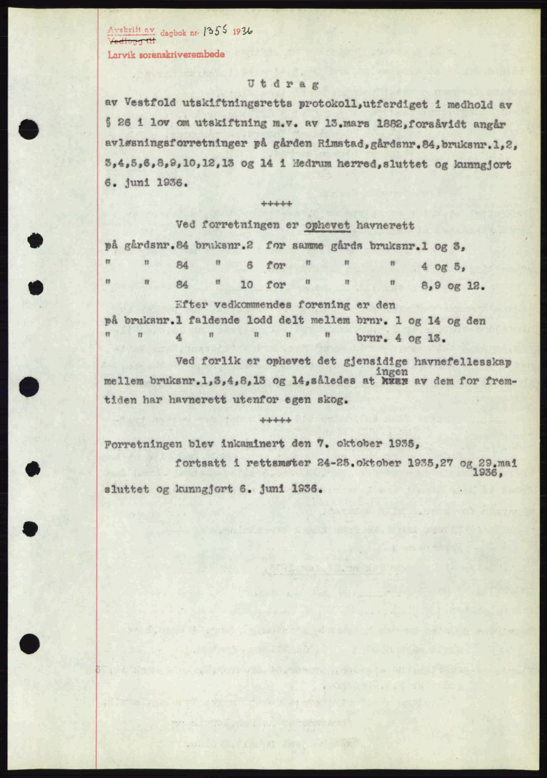 Larvik sorenskriveri, SAKO/A-83/G/Ga/Gab/L0067: Mortgage book no. A-1, 1936-1937, Diary no: : 1355/1936