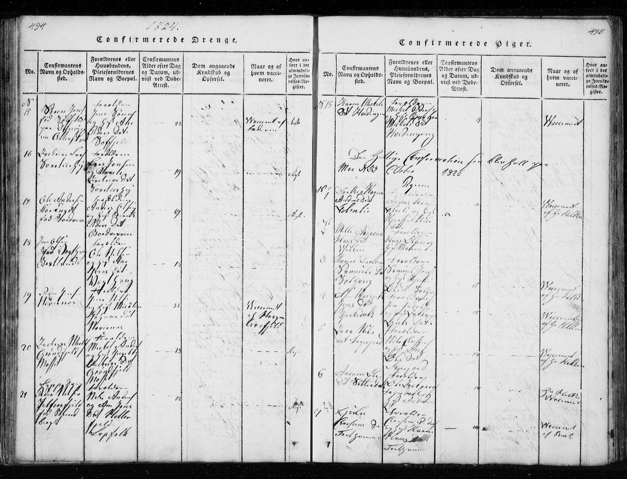 Ministerialprotokoller, klokkerbøker og fødselsregistre - Nordland, AV/SAT-A-1459/827/L0412: Parish register (copy) no. 827C01, 1820-1841, p. 494-495