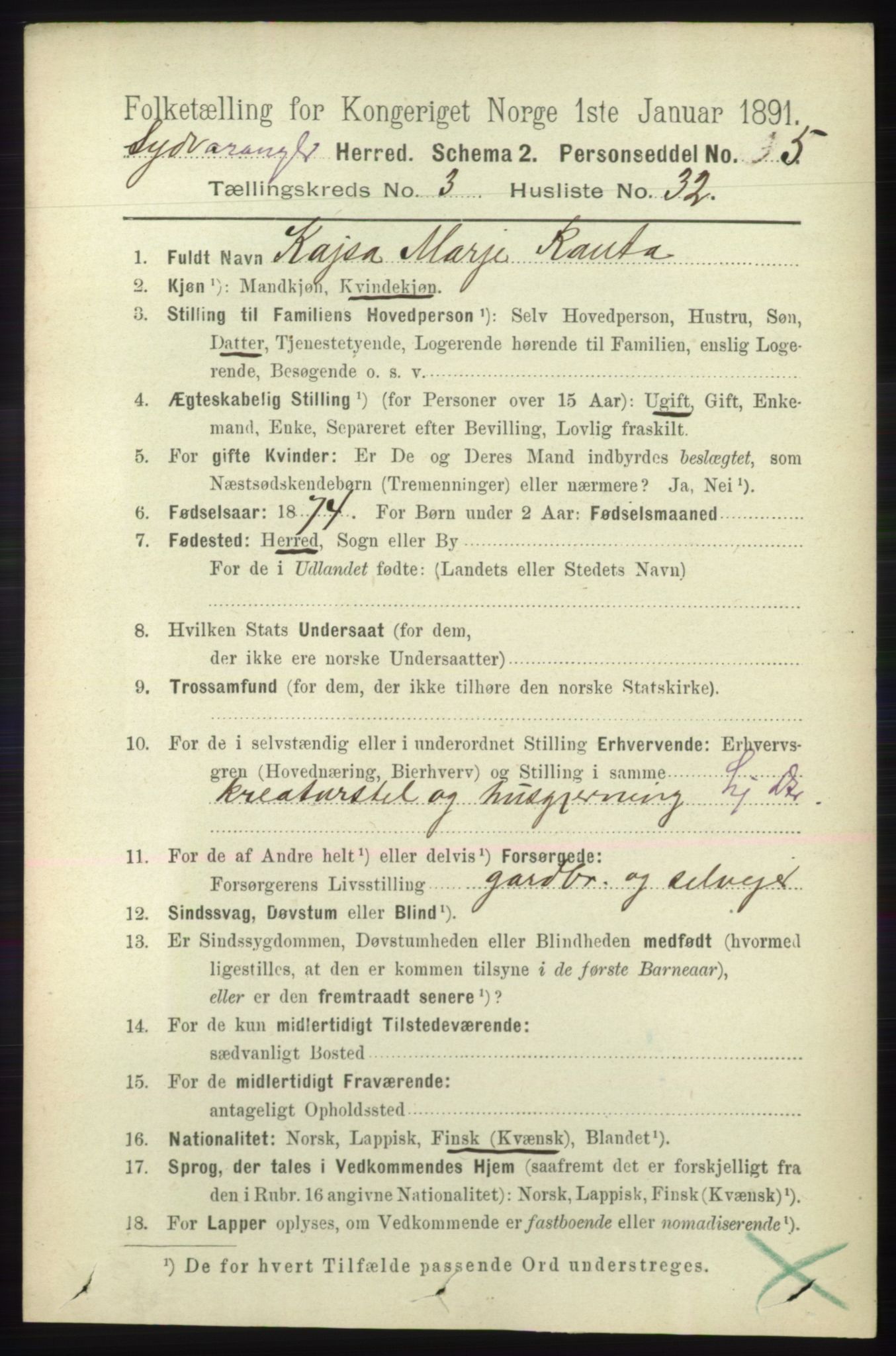 RA, 1891 census for 2030 Sør-Varanger, 1891, p. 1003