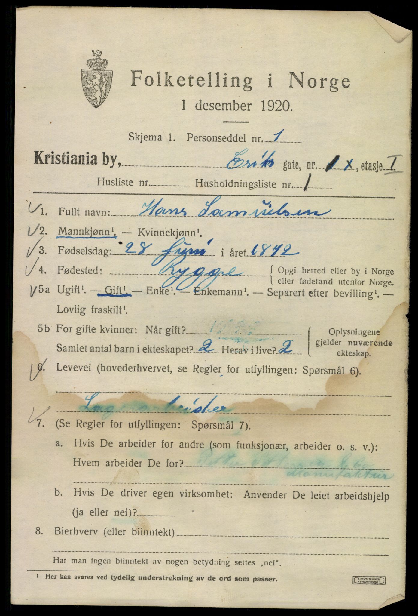 SAO, 1920 census for Kristiania, 1920, p. 219457