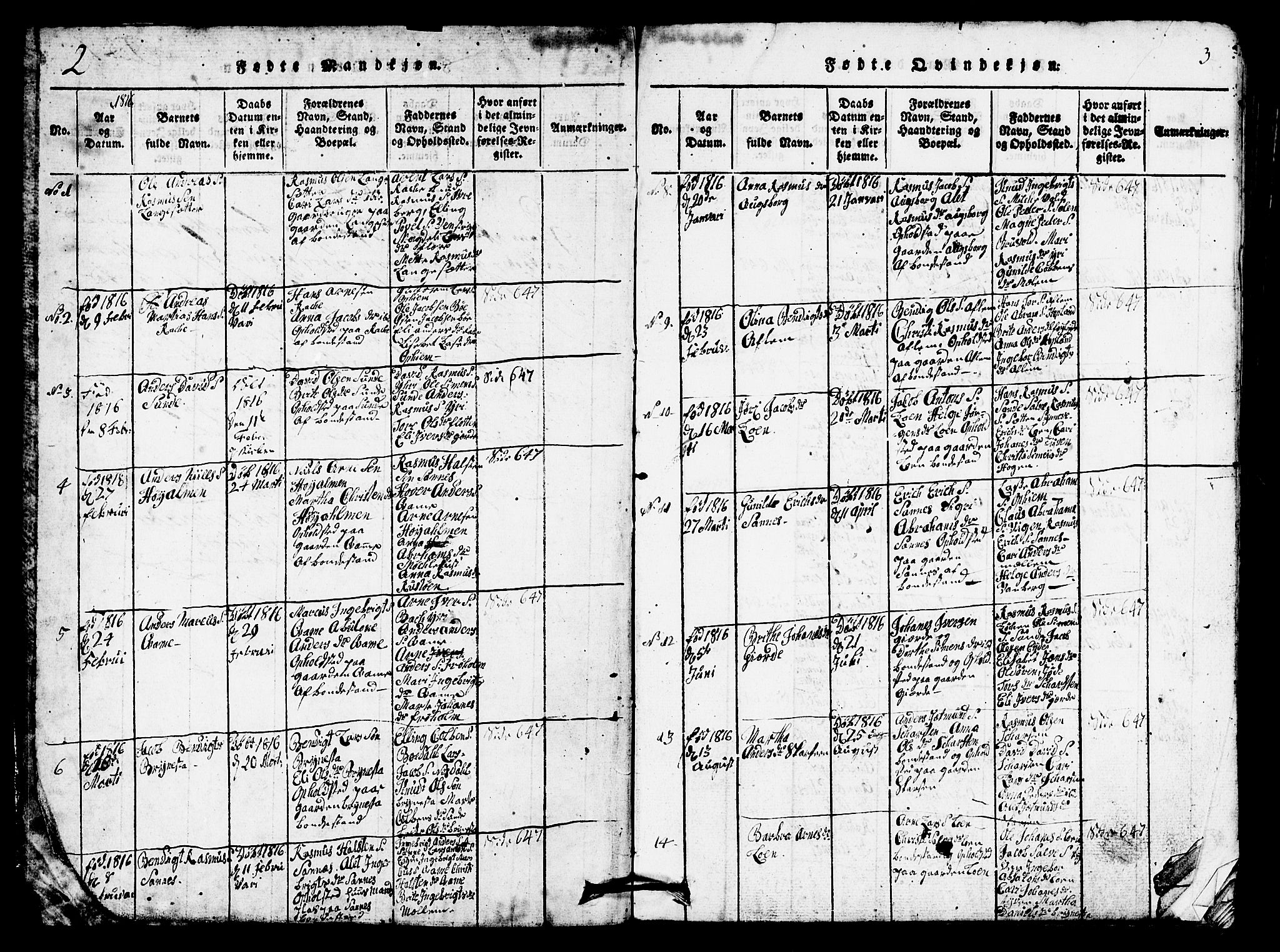 Innvik sokneprestembete, SAB/A-80501: Parish register (copy) no. B 1, 1816-1820, p. 2-3