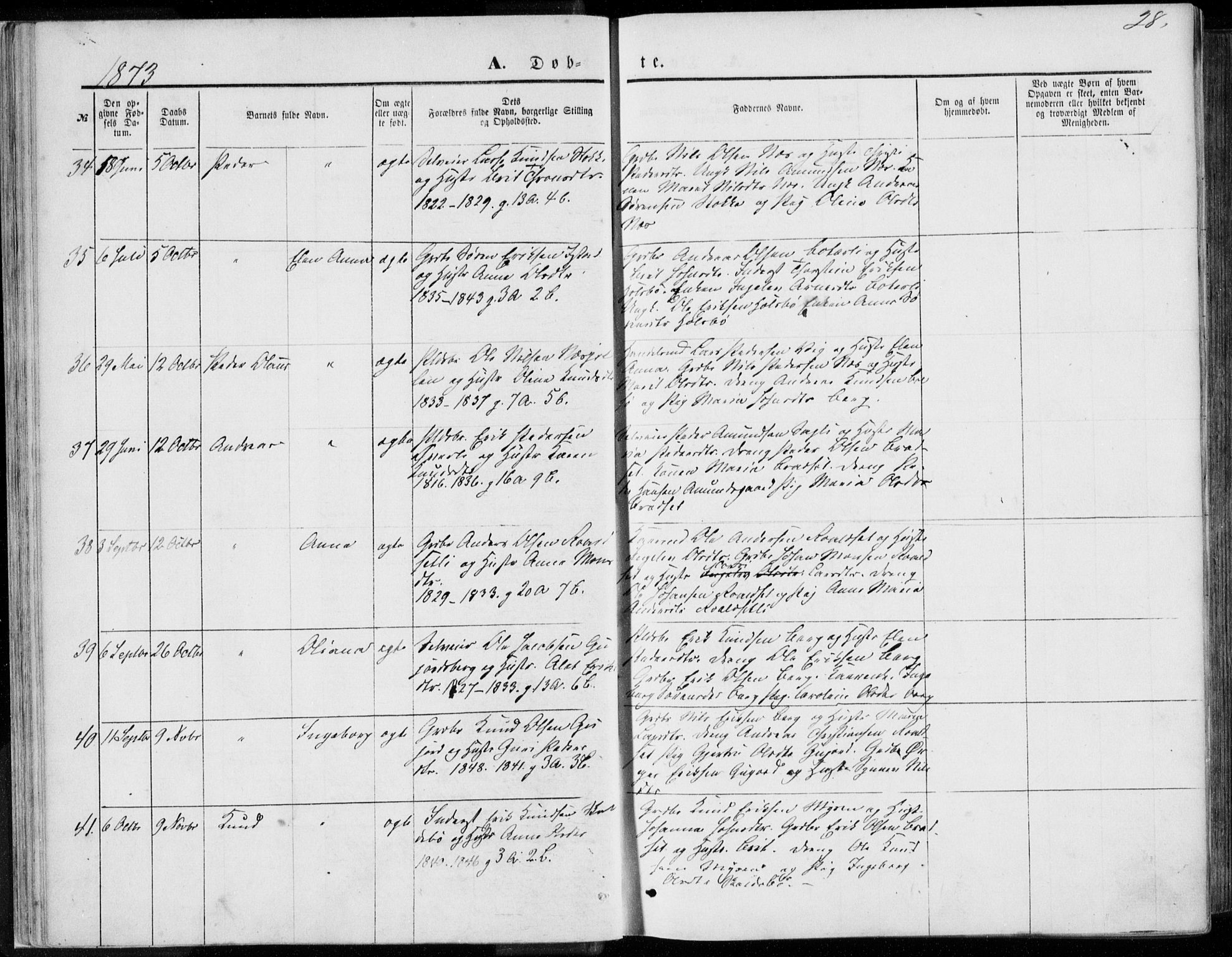 Ministerialprotokoller, klokkerbøker og fødselsregistre - Møre og Romsdal, AV/SAT-A-1454/557/L0681: Parish register (official) no. 557A03, 1869-1886, p. 28