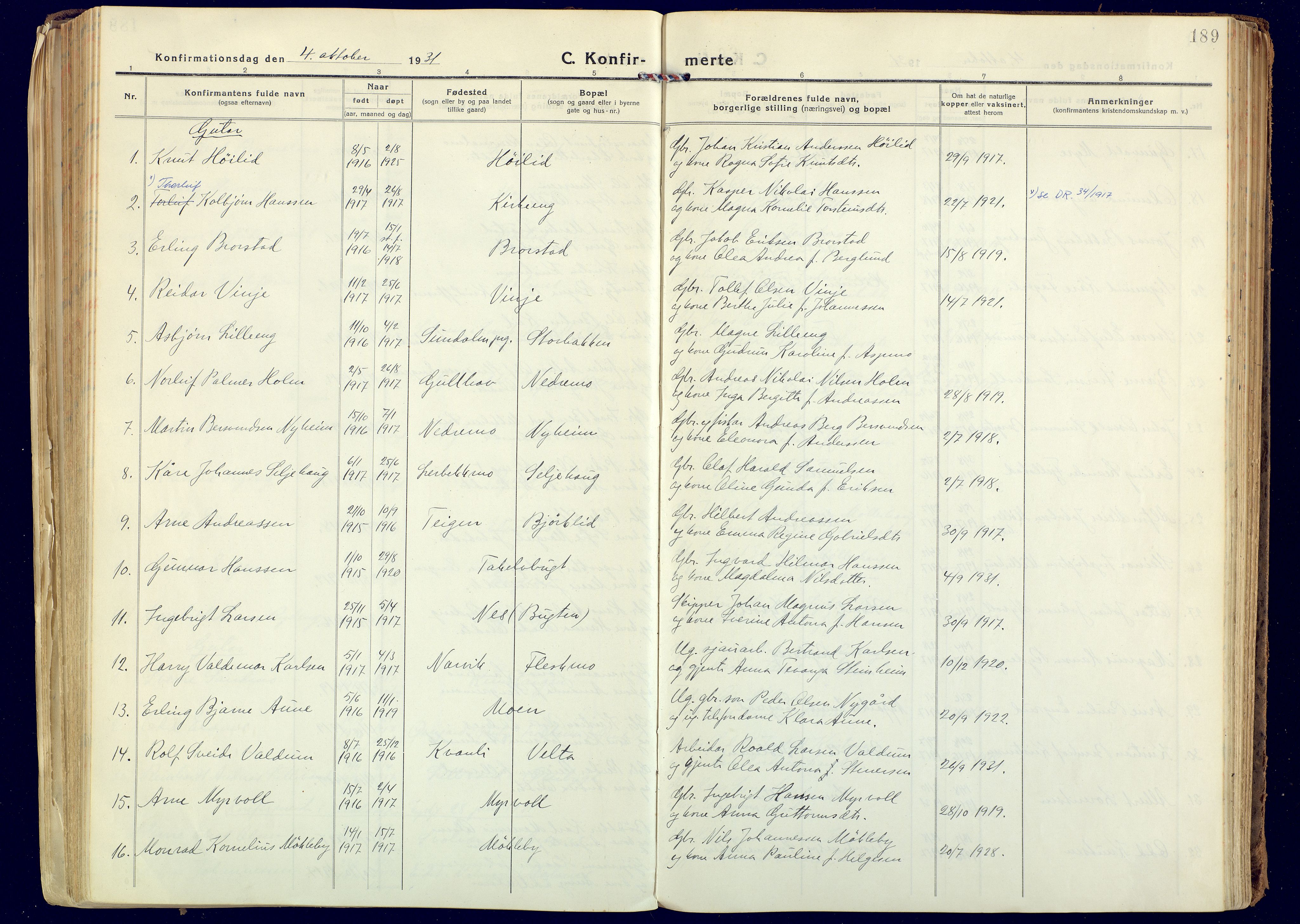 Målselv sokneprestembete, AV/SATØ-S-1311/G/Ga/Gaa/L0014kirke: Parish register (official) no. 14, 1919-1932, p. 189