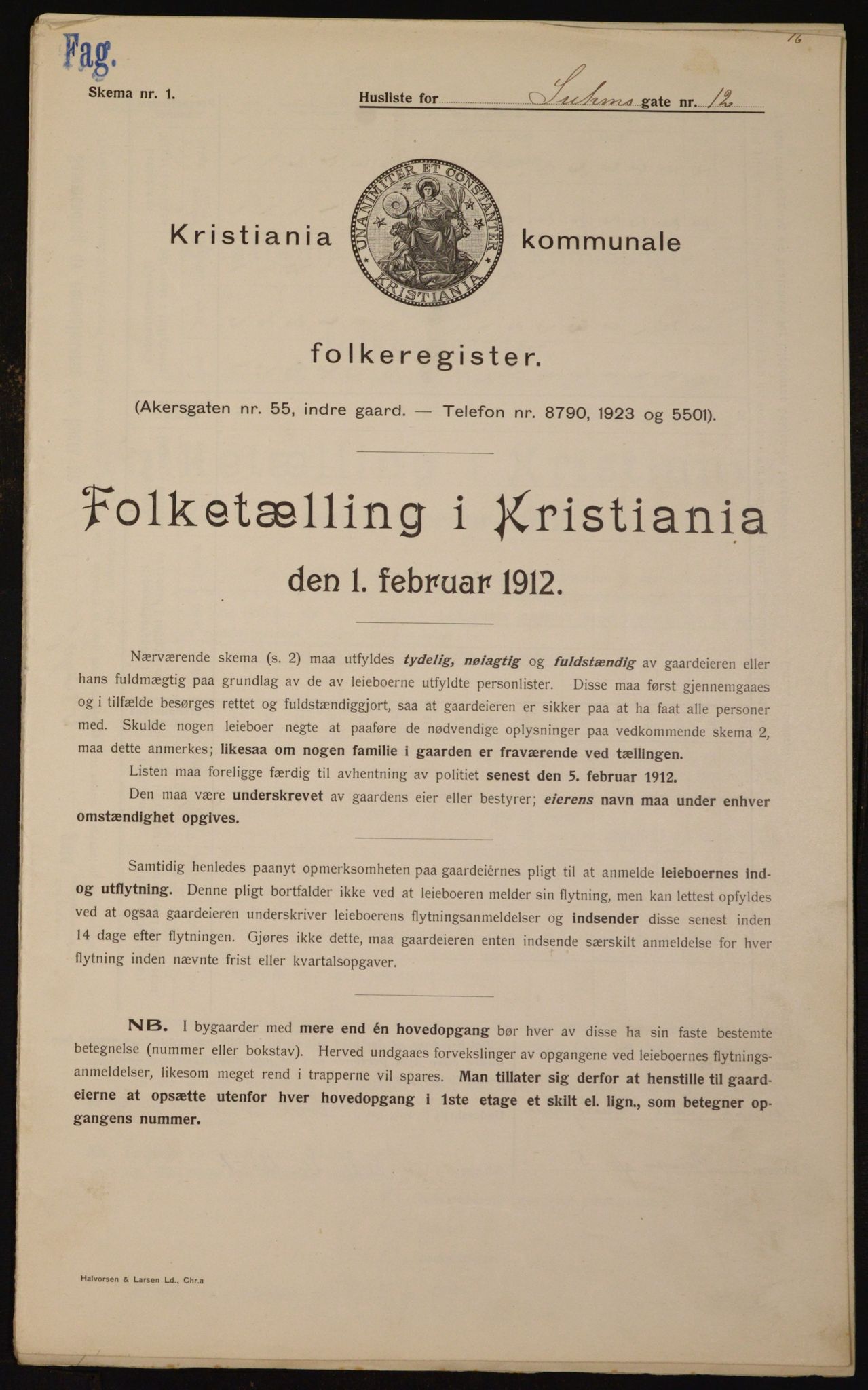 OBA, Municipal Census 1912 for Kristiania, 1912, p. 104625