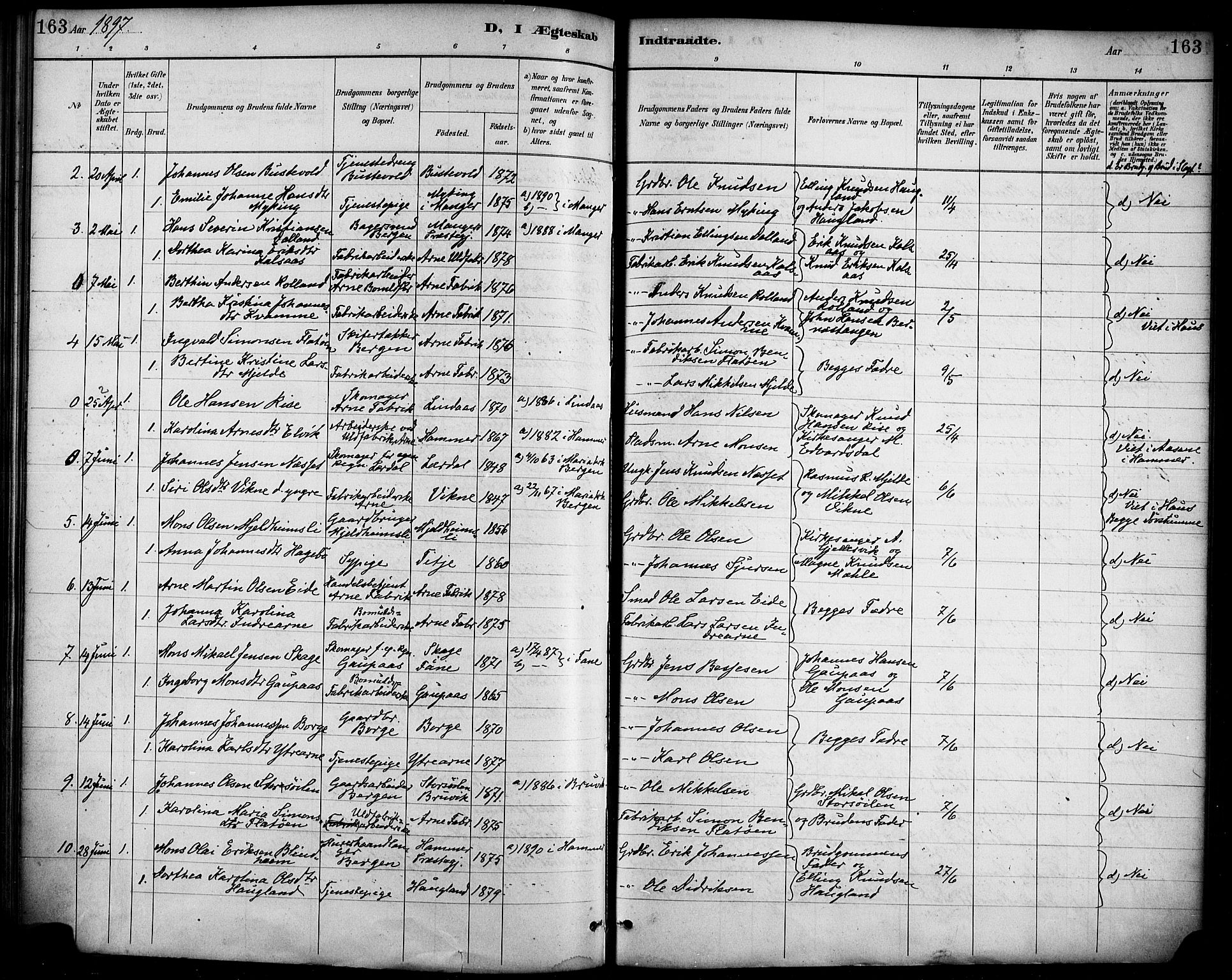 Haus sokneprestembete, AV/SAB-A-75601/H/Haa/Haad/L0001: Parish register (official) no. D 1, 1887-1898, p. 163