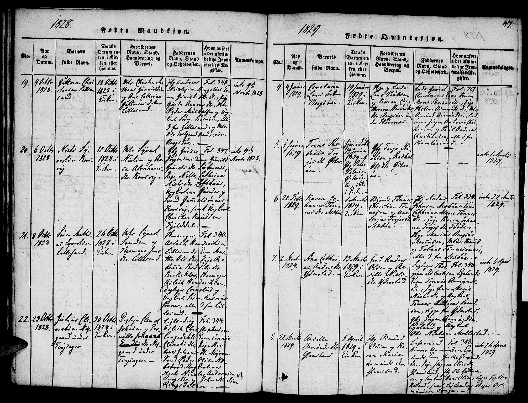 Vestre Moland sokneprestkontor, SAK/1111-0046/F/Fa/Fab/L0003: Parish register (official) no. A 3, 1816-1843, p. 47