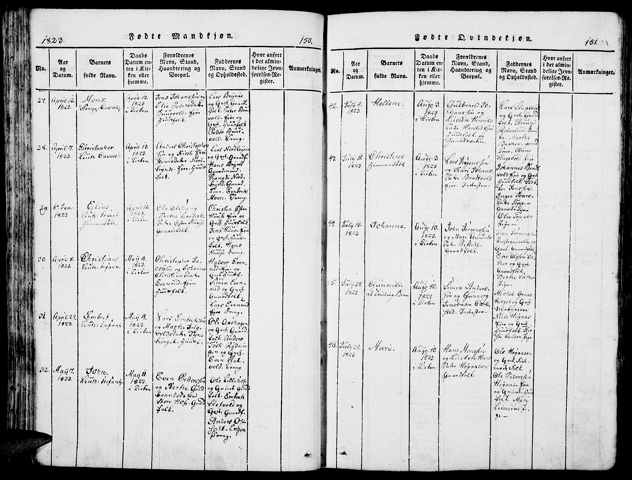 Romedal prestekontor, AV/SAH-PREST-004/K/L0002: Parish register (official) no. 2, 1814-1828, p. 150-151