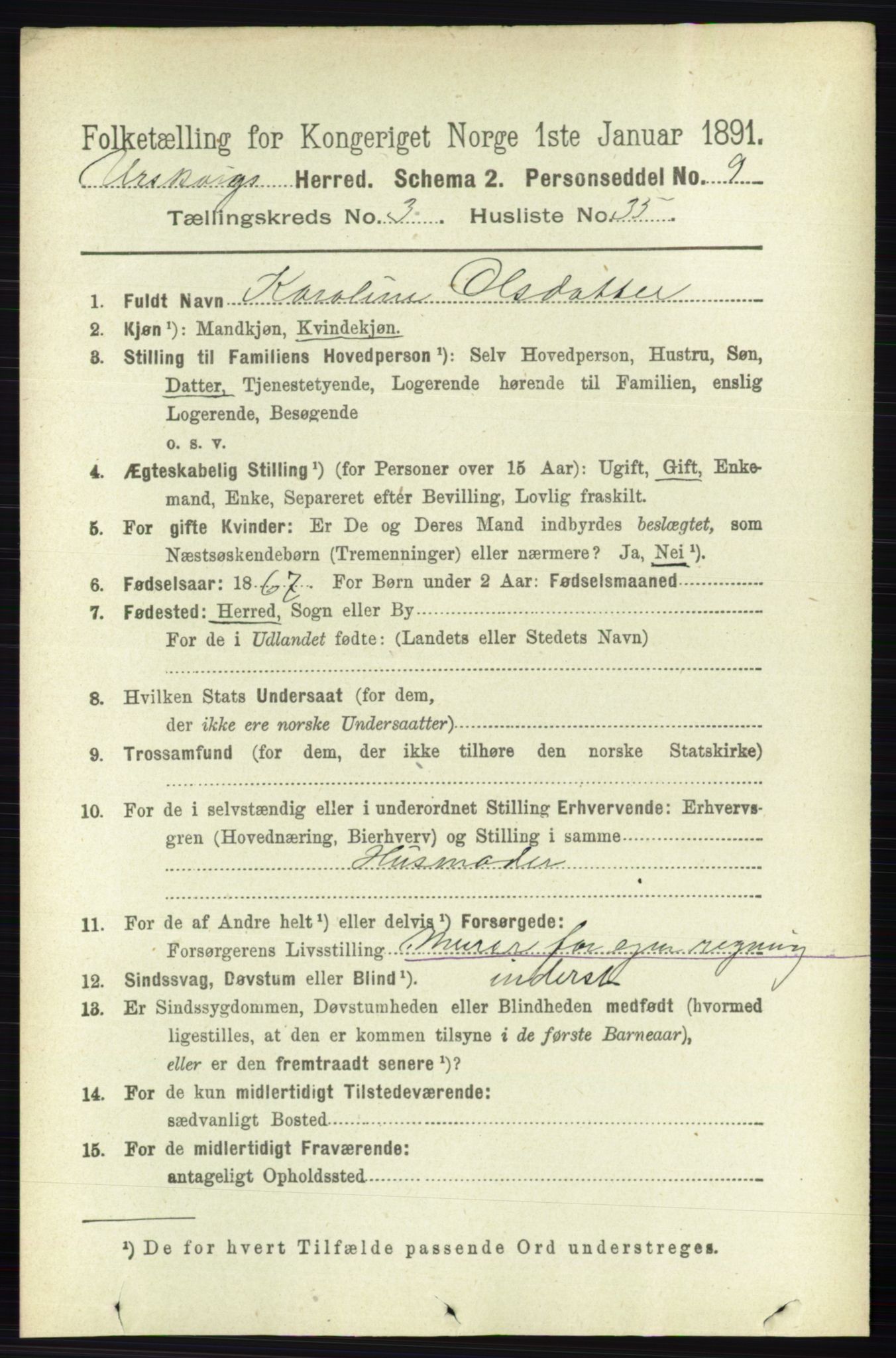 RA, 1891 census for 0224 Aurskog, 1891, p. 720