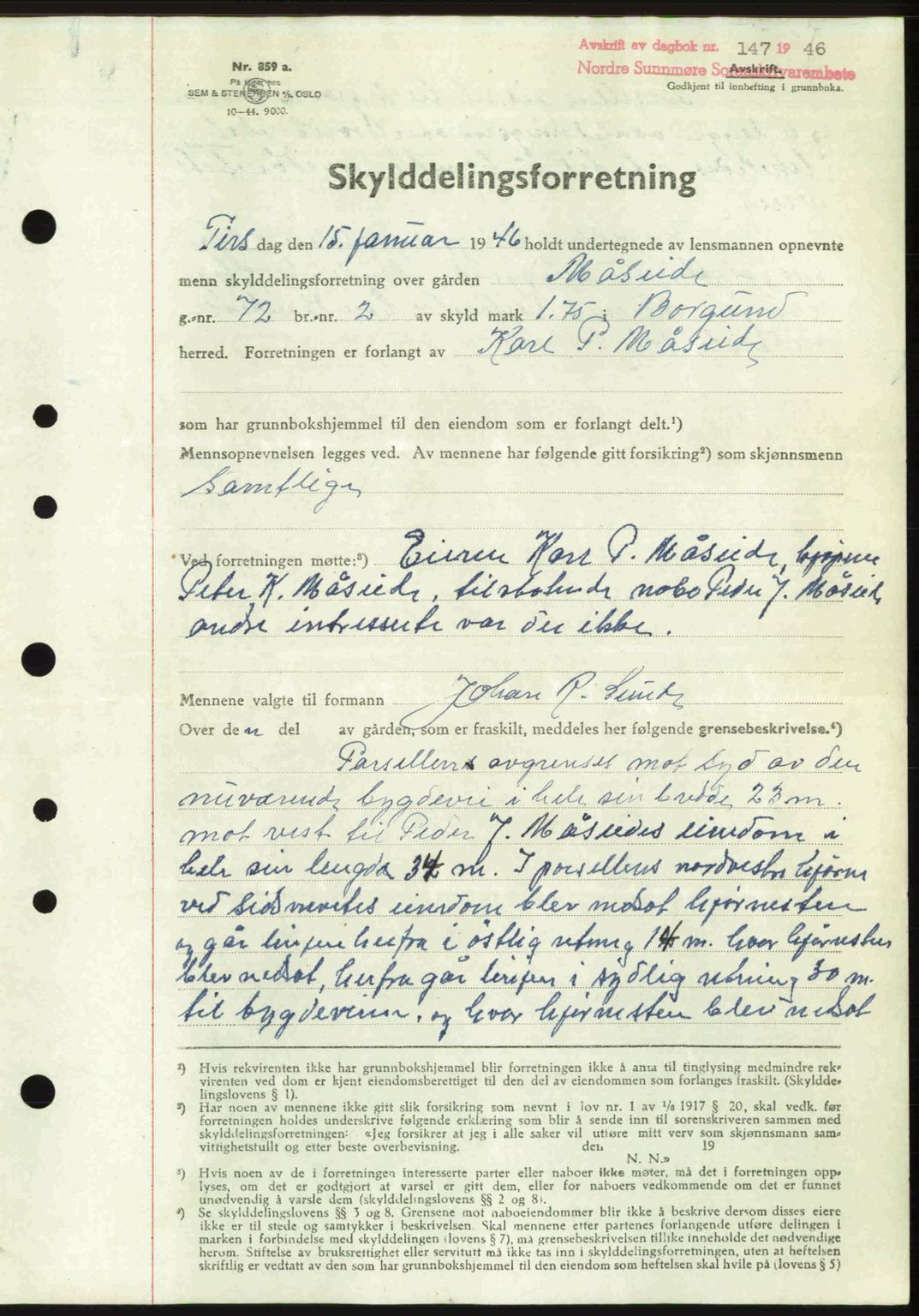 Nordre Sunnmøre sorenskriveri, AV/SAT-A-0006/1/2/2C/2Ca: Mortgage book no. A20b, 1946-1946, Diary no: : 147/1946