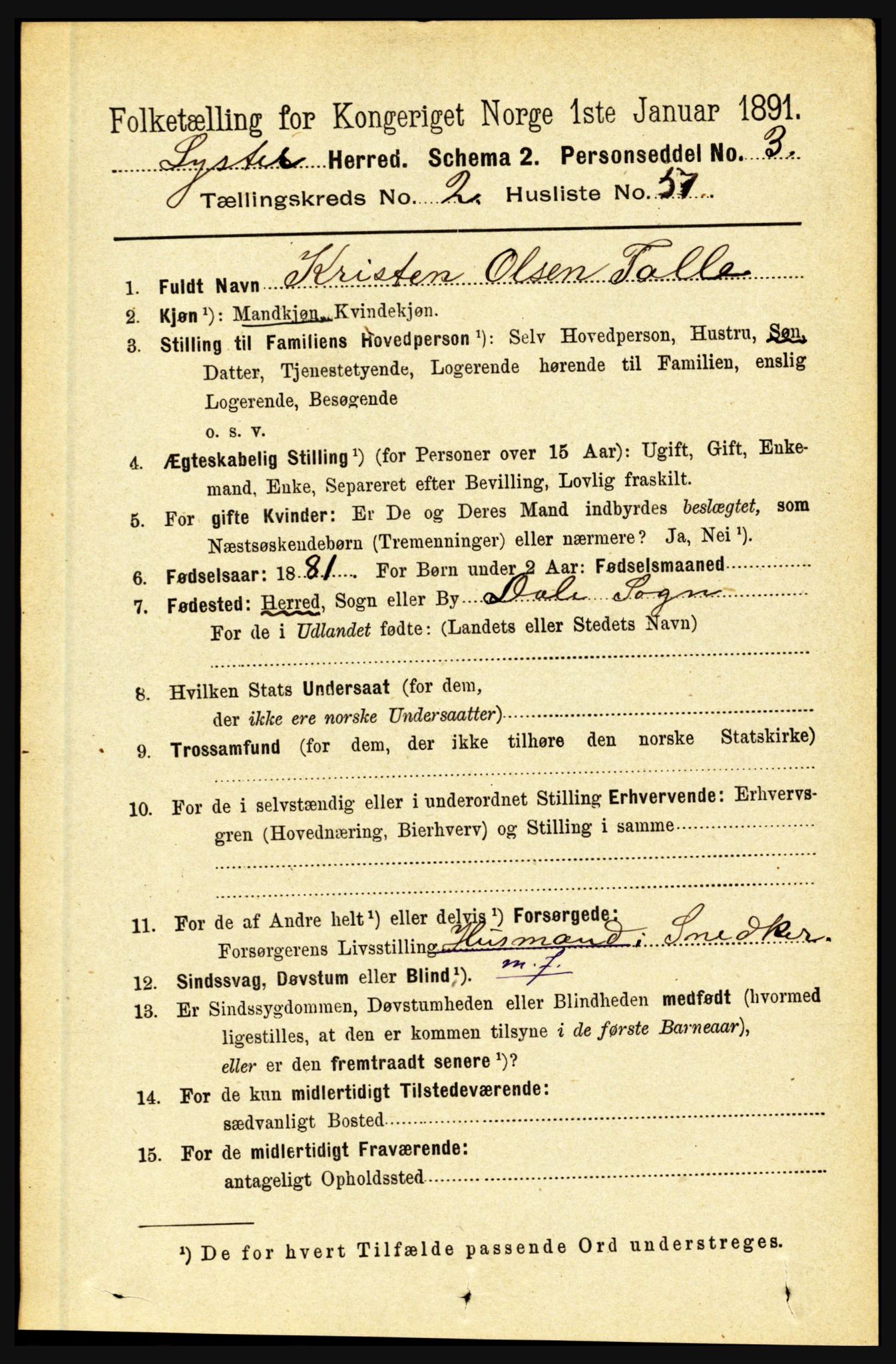 RA, 1891 census for 1426 Luster, 1891, p. 1075