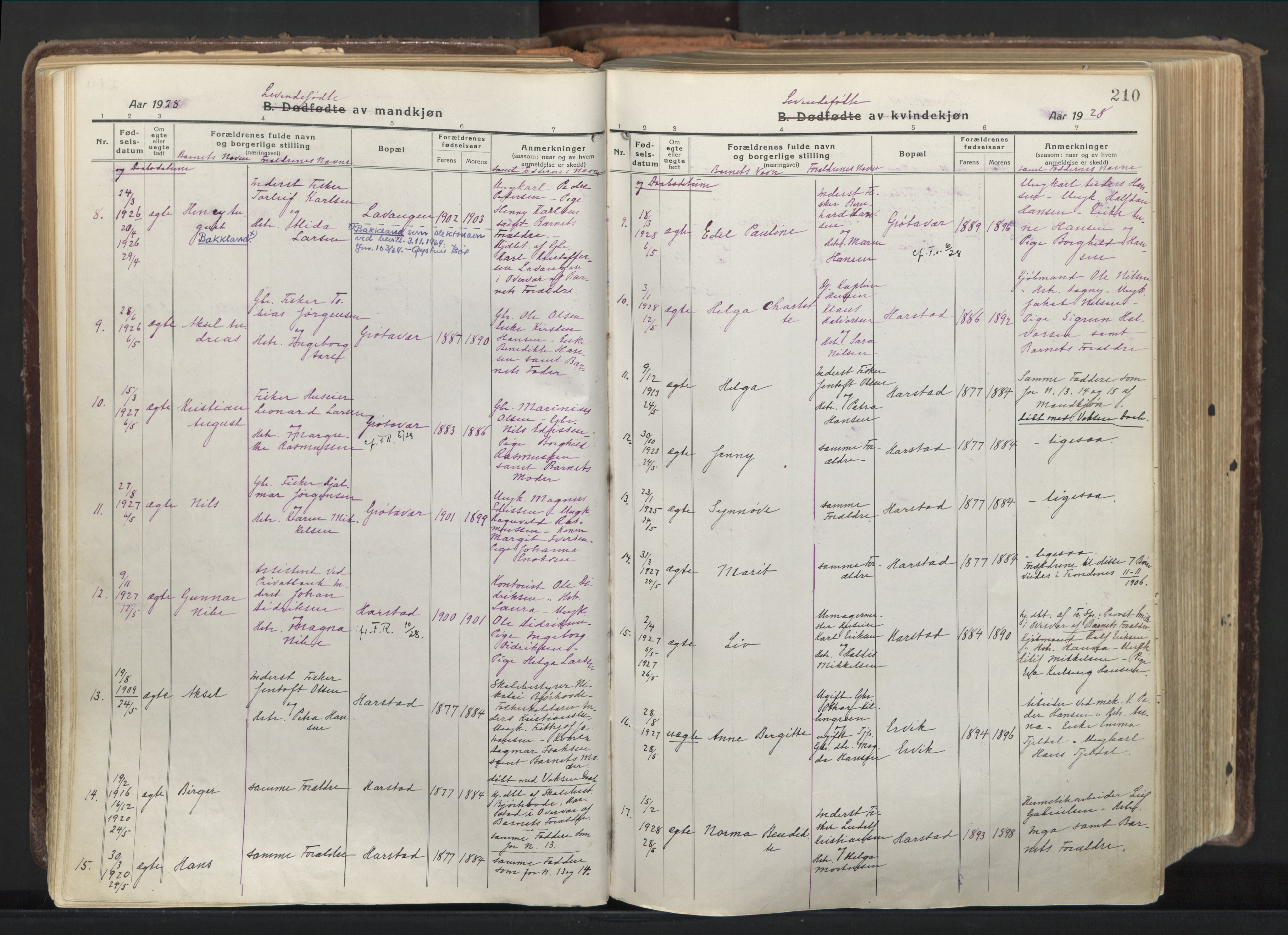 Trondenes sokneprestkontor, AV/SATØ-S-1319/H/Ha/L0019kirke: Parish register (official) no. 19, 1919-1928, p. 210