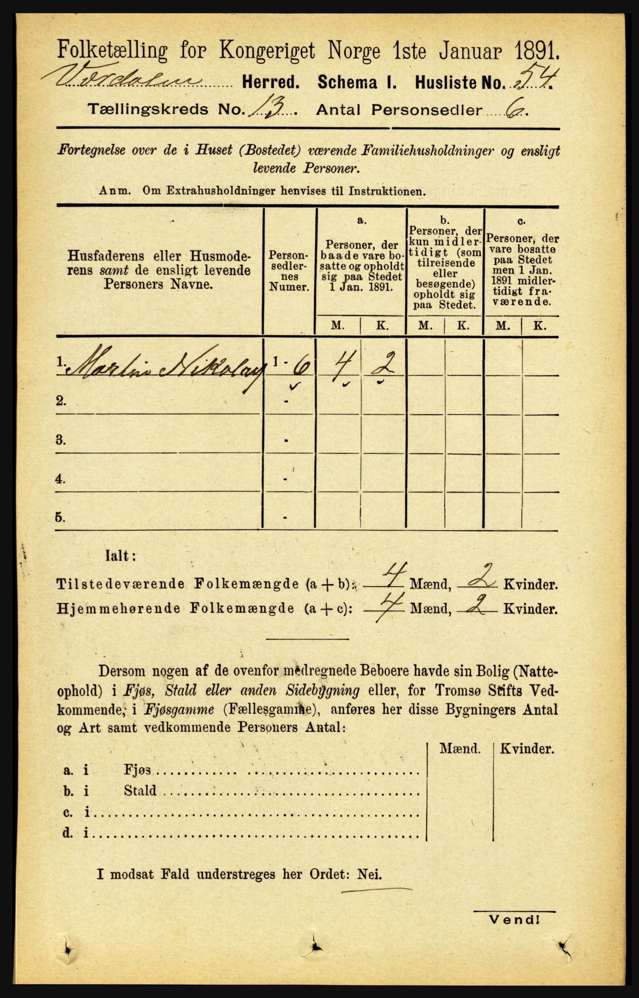 RA, 1891 census for 1721 Verdal, 1891, p. 6866