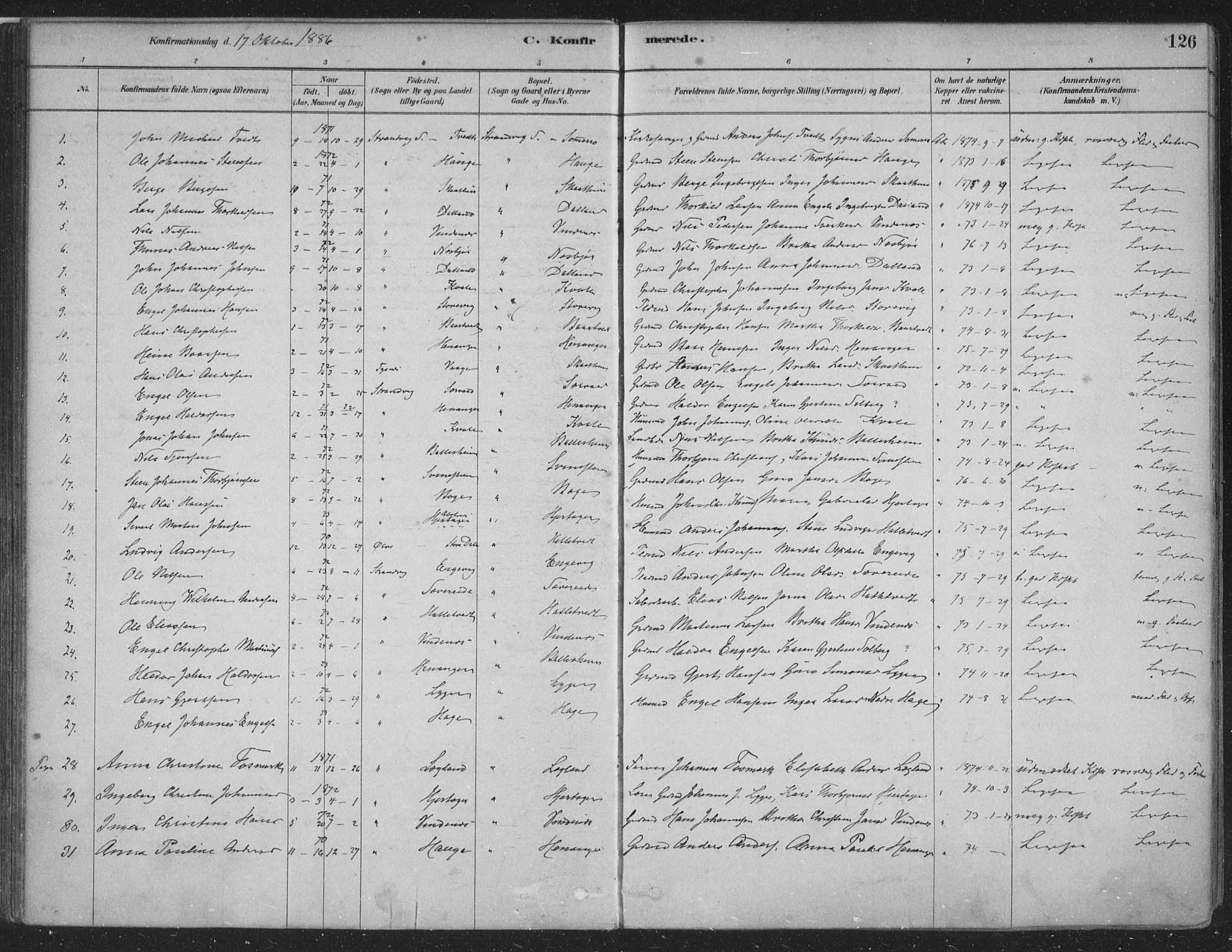 Fusa sokneprestembete, SAB/A-75401/H/Haa: Parish register (official) no. D 1, 1880-1938, p. 126