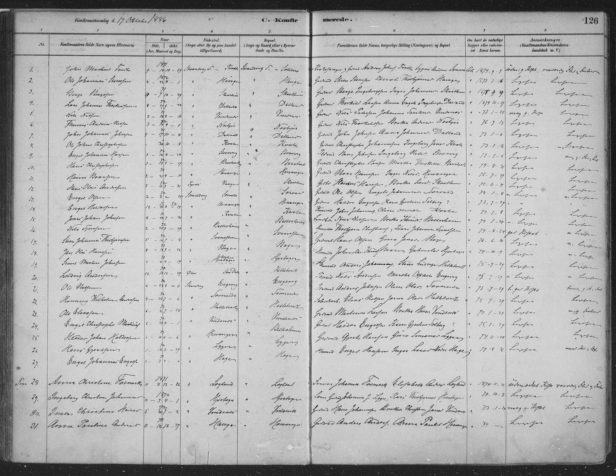 Fusa sokneprestembete, AV/SAB-A-75401/H/Haa: Parish register (official) no. D 1, 1880-1938, p. 126