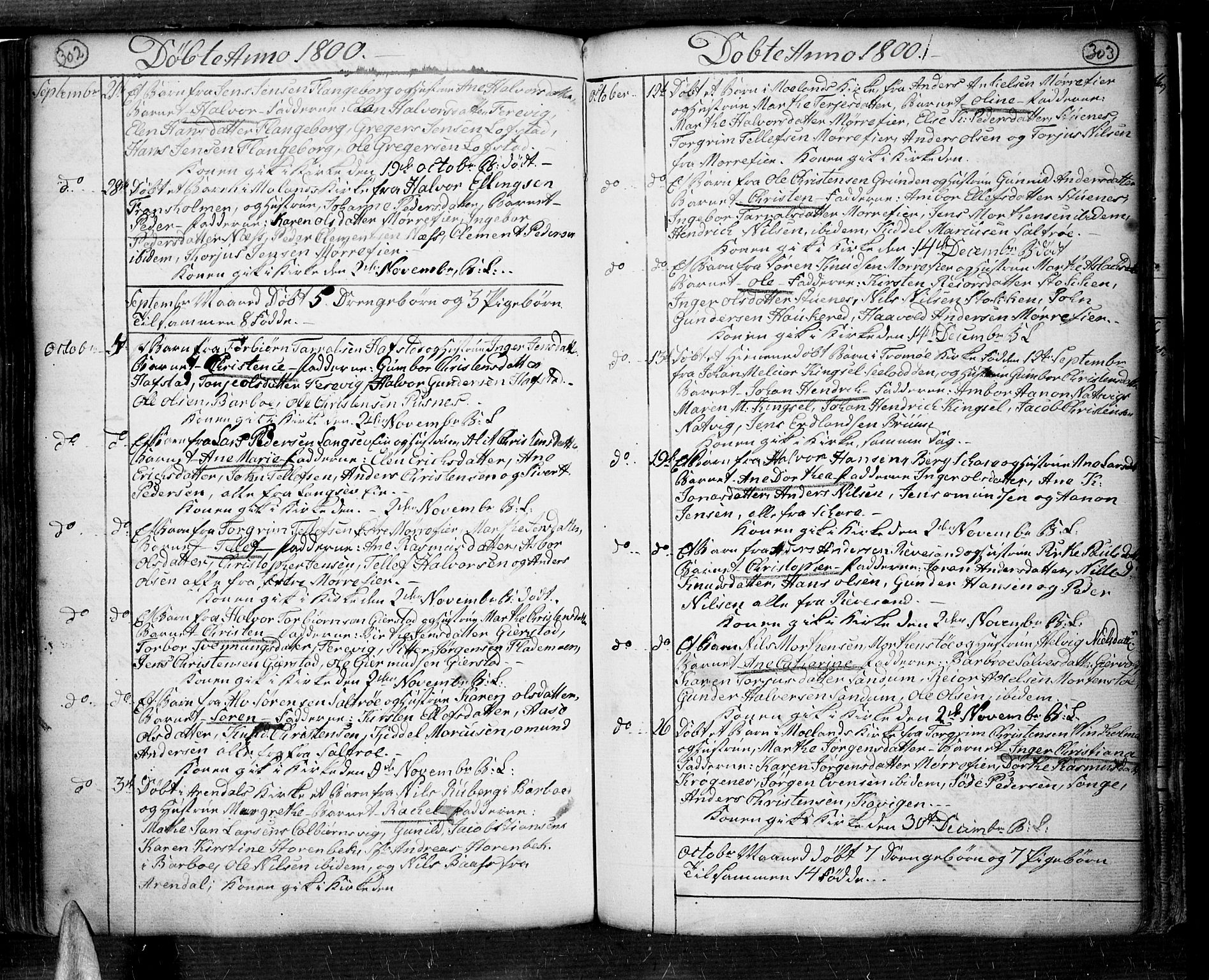 Tromøy sokneprestkontor, SAK/1111-0041/F/Fa/L0002: Parish register (official) no. A 2, 1773-1808, p. 302-303