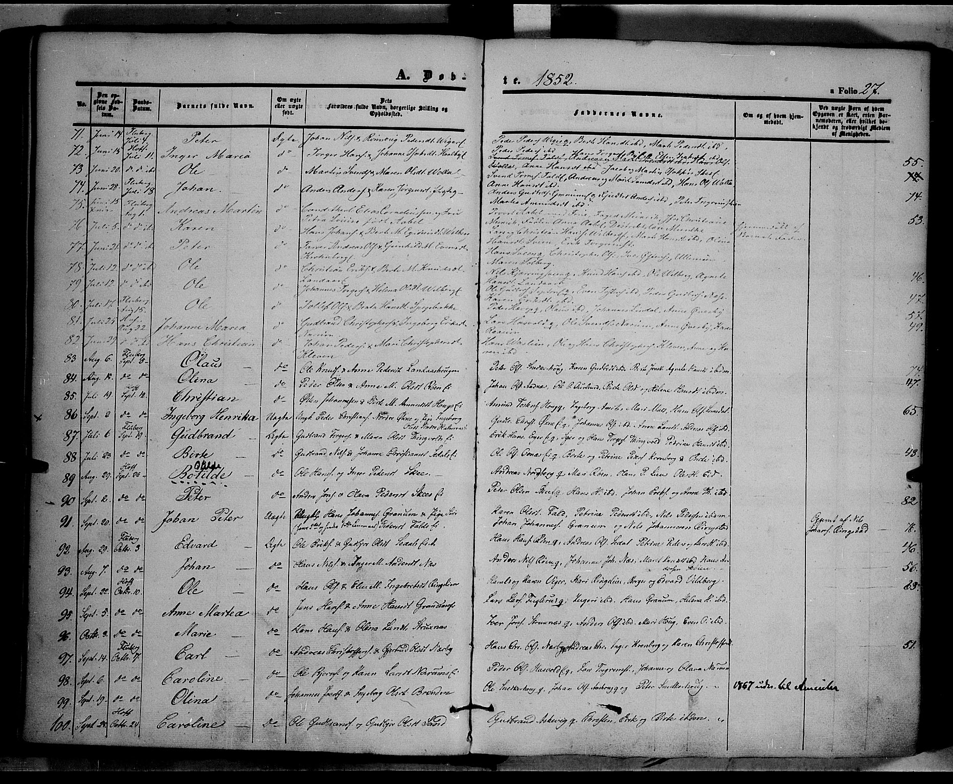 Land prestekontor, AV/SAH-PREST-120/H/Ha/Haa/L0009: Parish register (official) no. 9, 1847-1859, p. 27