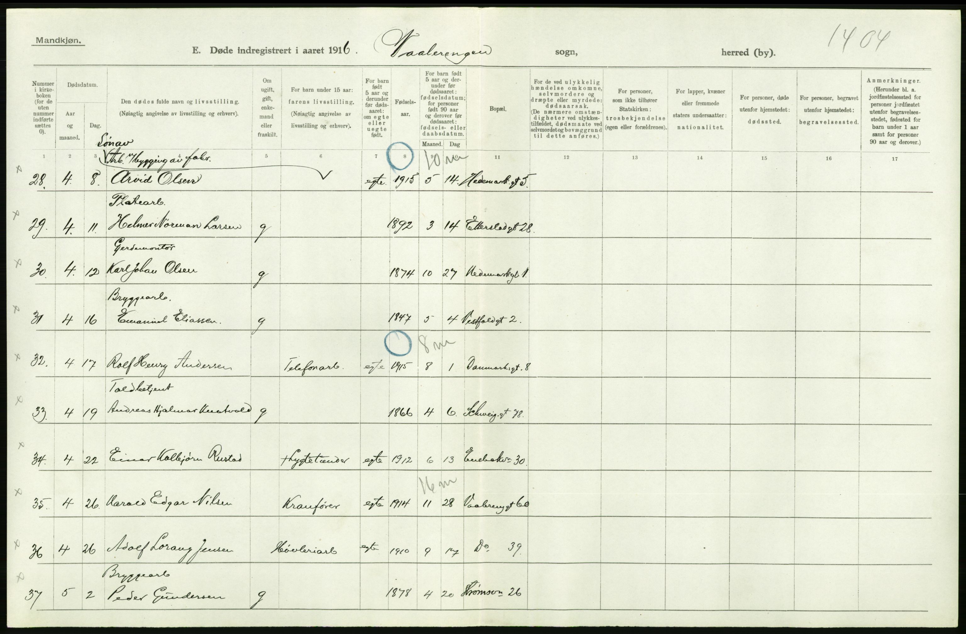 Statistisk sentralbyrå, Sosiodemografiske emner, Befolkning, AV/RA-S-2228/D/Df/Dfb/Dfbf/L0009: Kristiania: Døde., 1916, p. 366