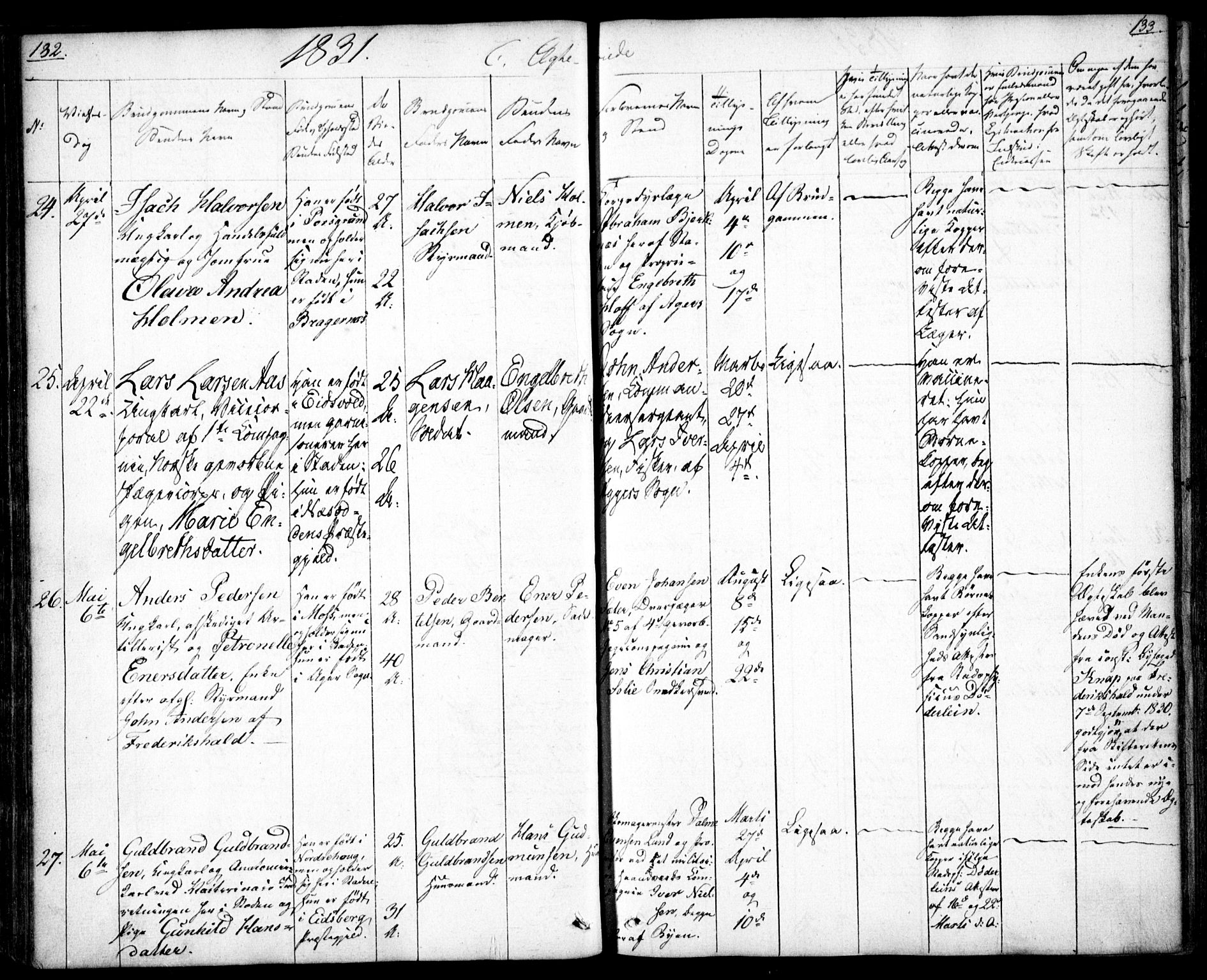 Oslo domkirke Kirkebøker, AV/SAO-A-10752/F/Fa/L0019: Parish register (official) no. 19, 1828-1847, p. 132-133