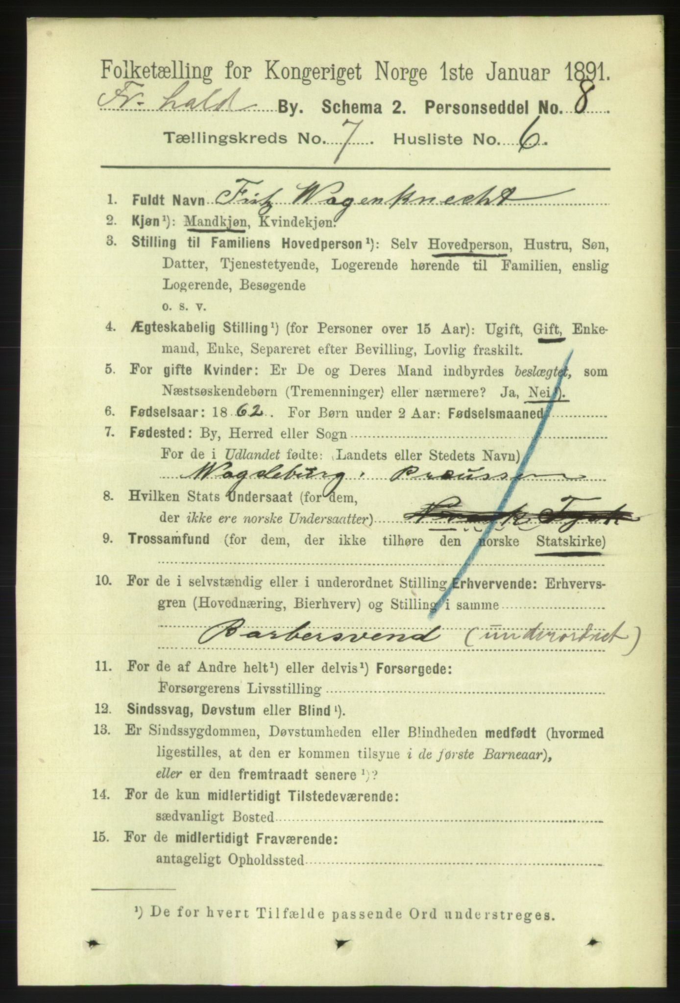 RA, 1891 census for 0101 Fredrikshald, 1891, p. 5084